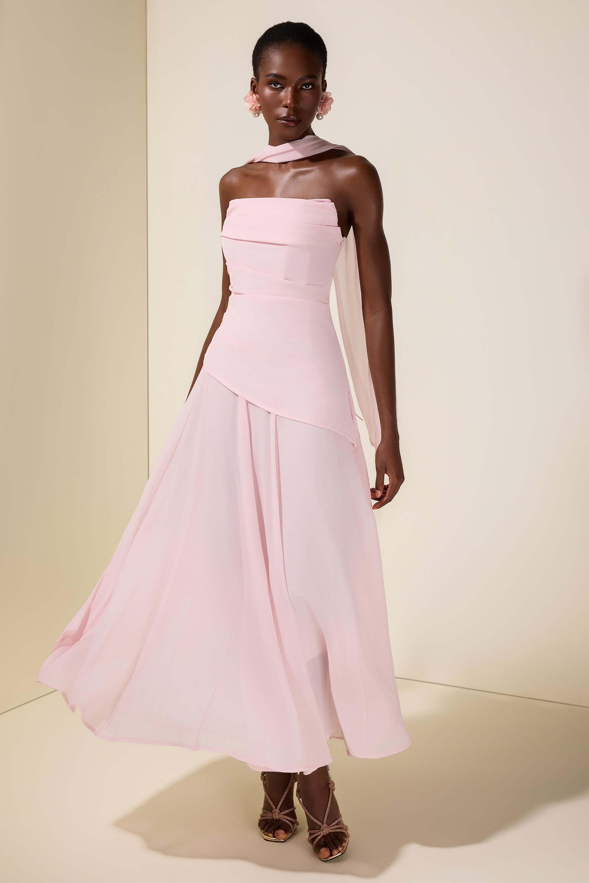 Solid Off-Shoulder Tie-Up Maxi Dress