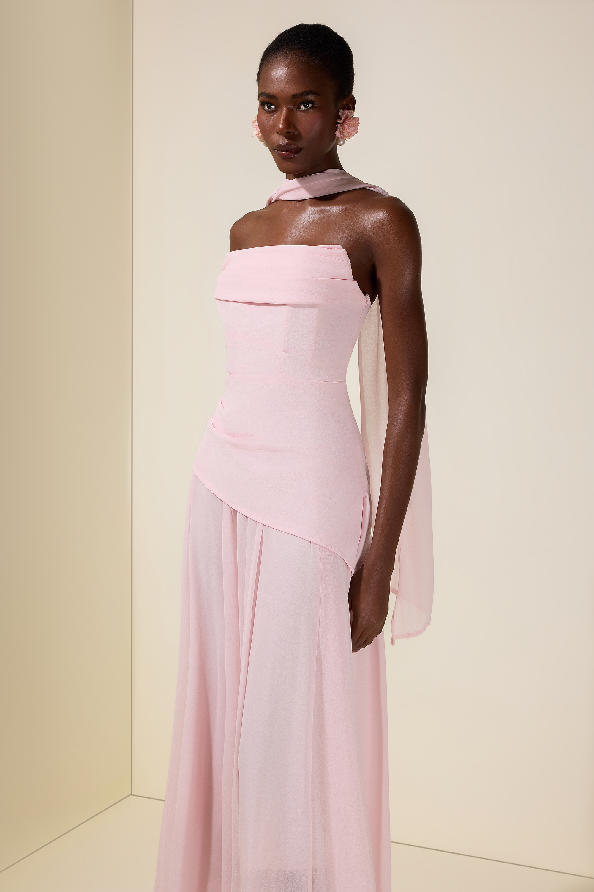 Solid Off-Shoulder Tie-Up Midi Dress  JardinVue