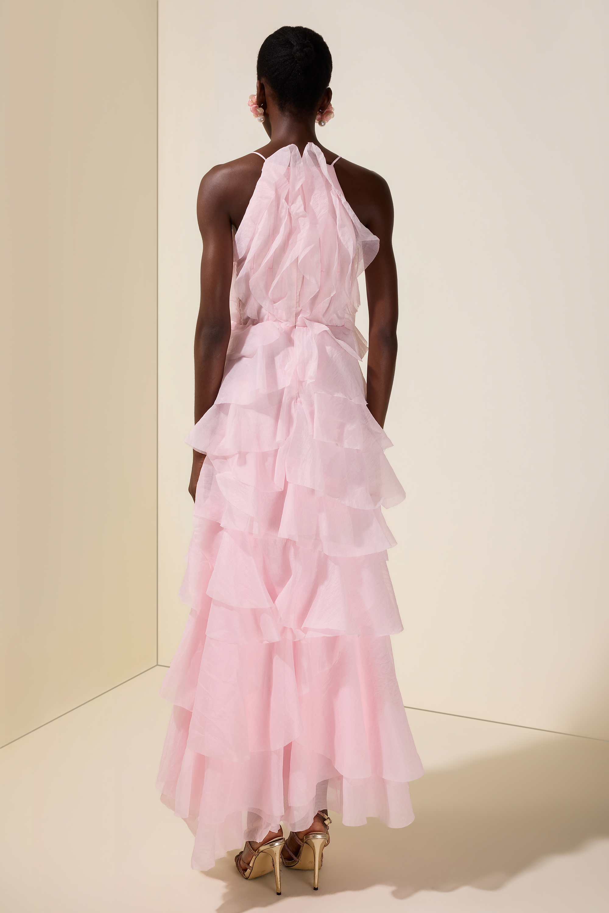 Ruffle Solid Slip Maxi Dress