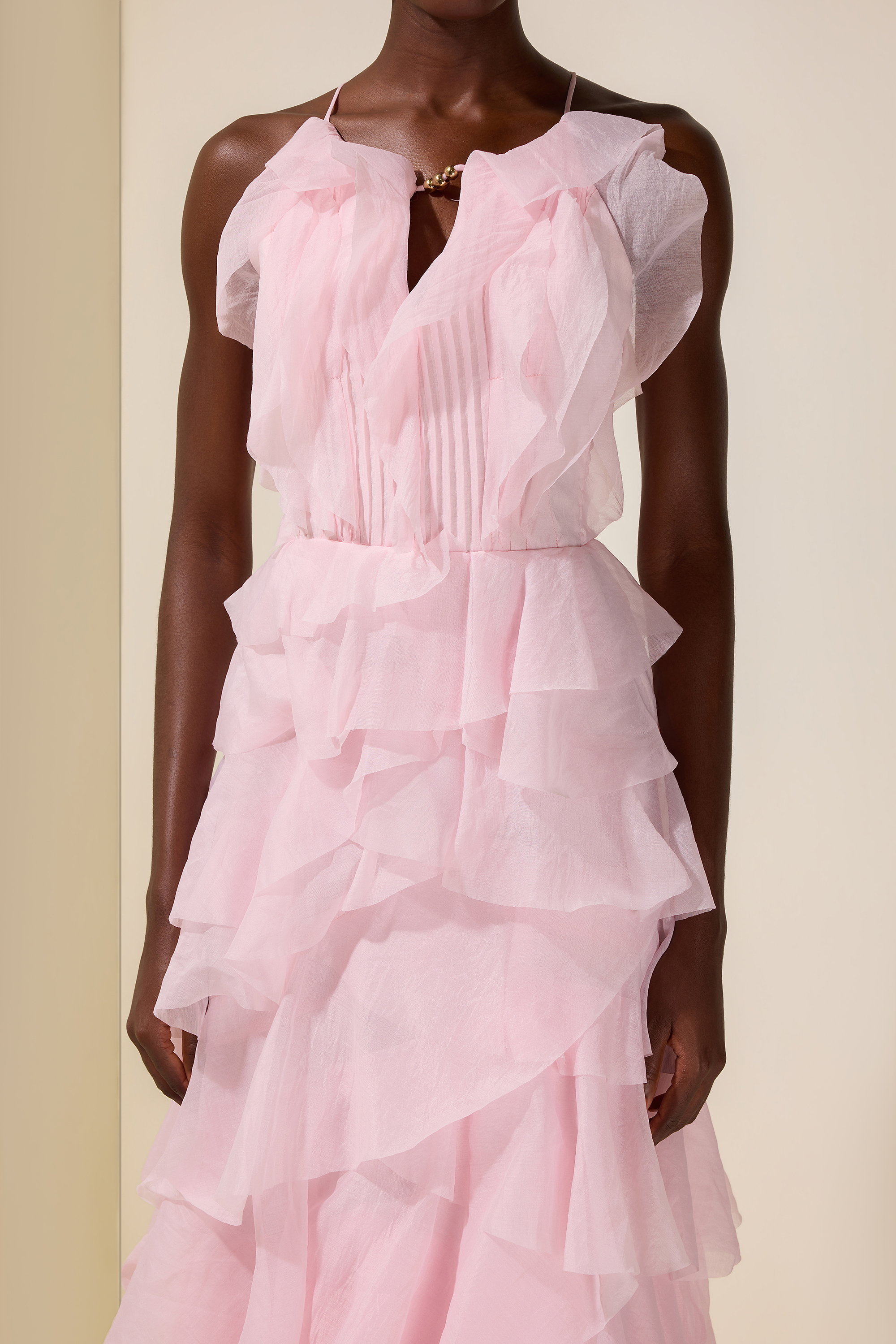 Ruffle Solid Slip Maxi Dress