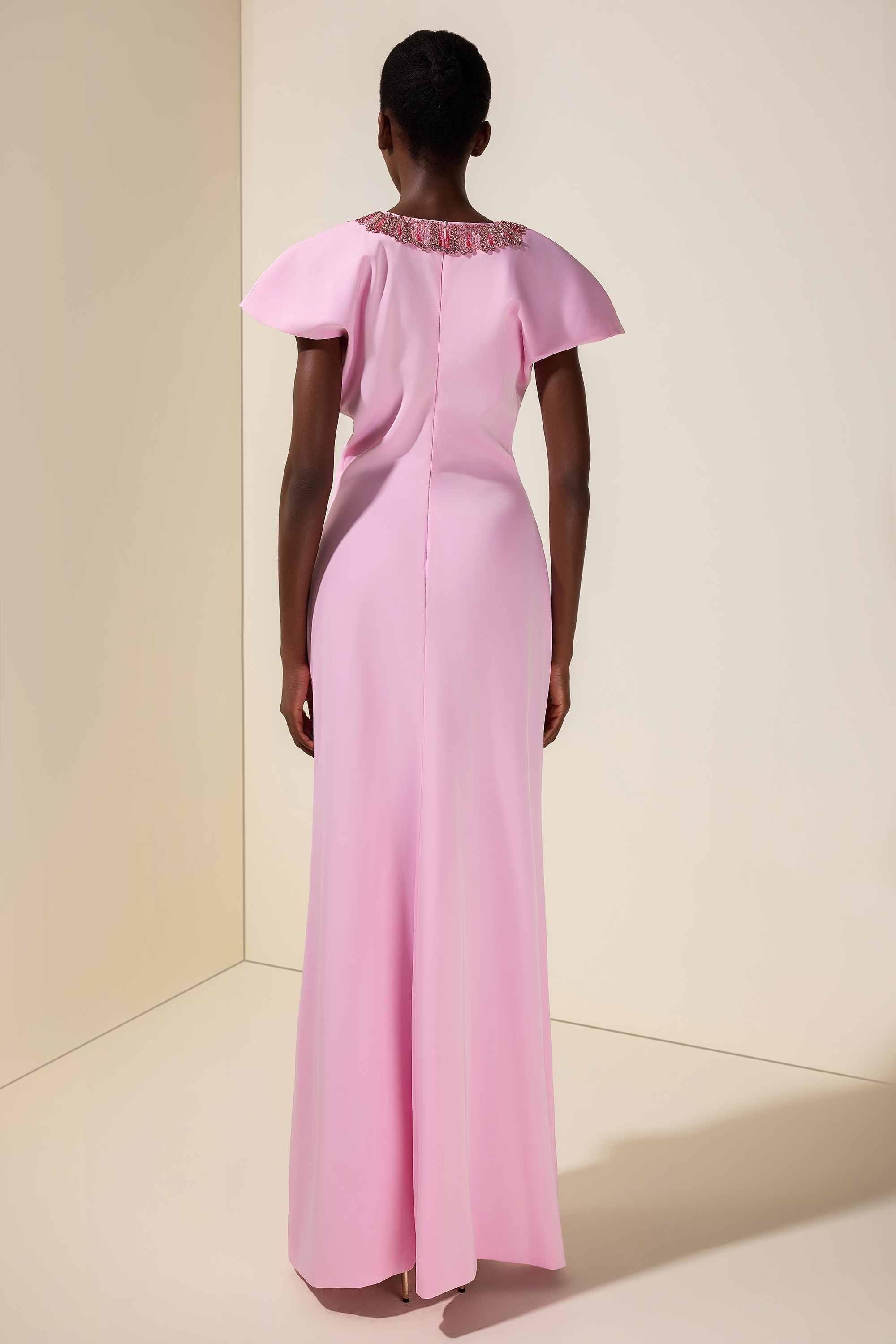 Nail Bead Embroidery Satin Batwing Sleeve Maxi Dress