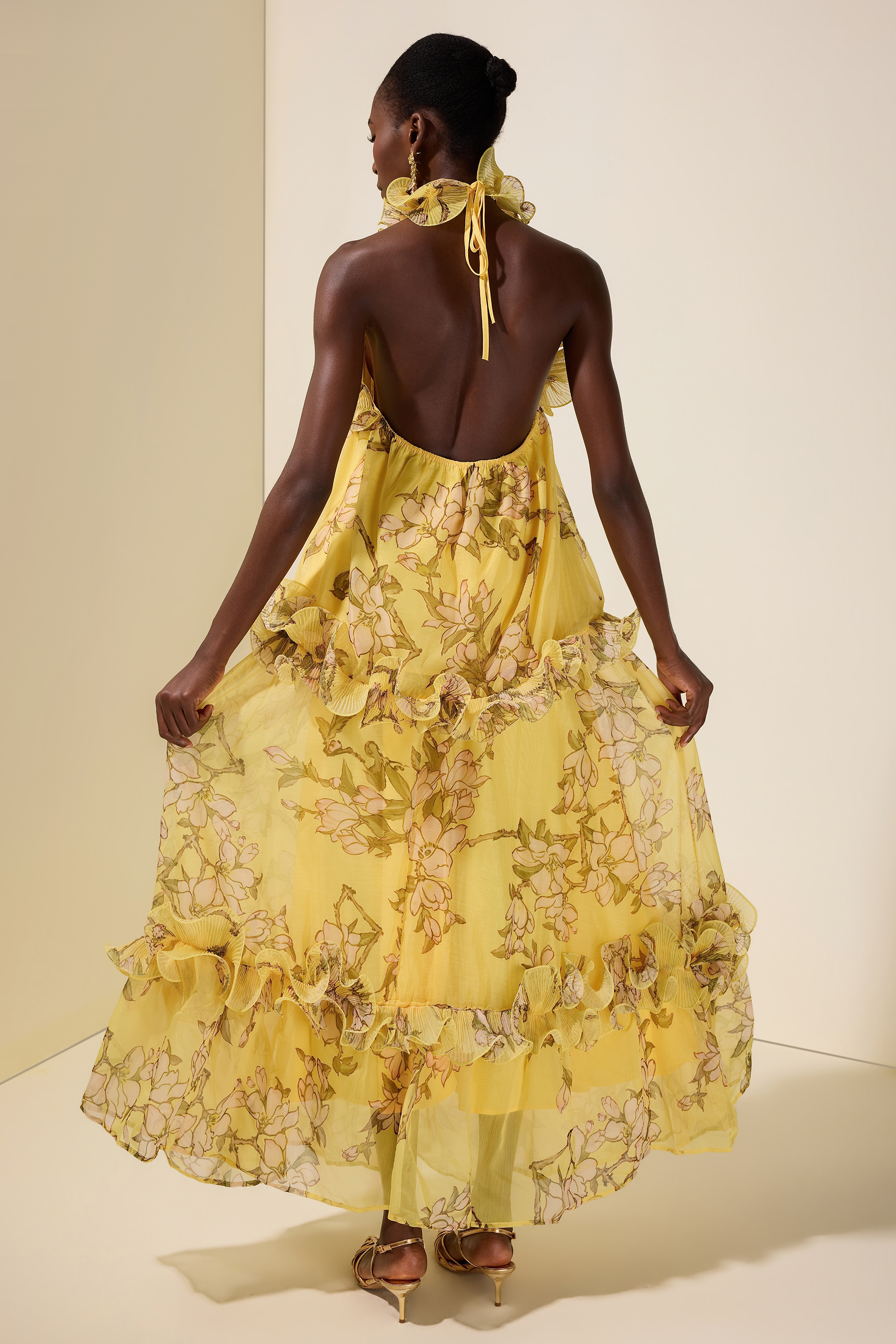 Floral Halter Neck Ruffle Top &  Mid Waist Maxi Skirt Set