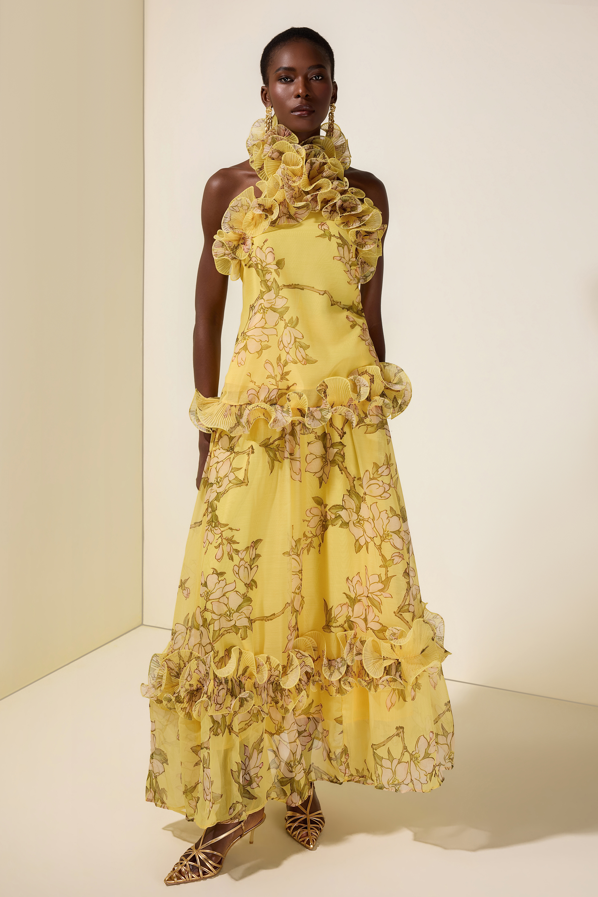 Floral Halter Neck Ruffle Top &  Mid Waist Maxi Skirt Set