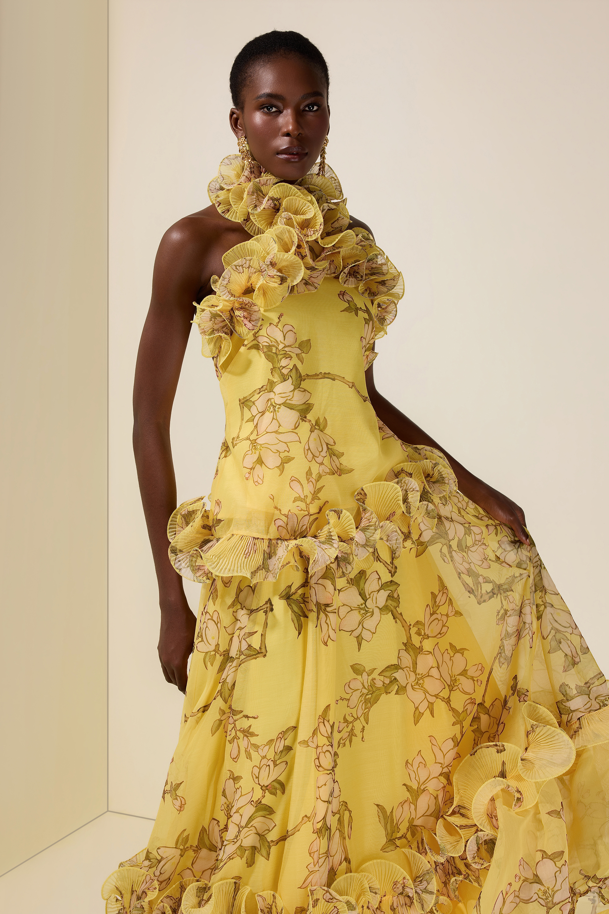 Floral Halter Neck Ruffle Top &  Mid Waist Maxi Skirt Set