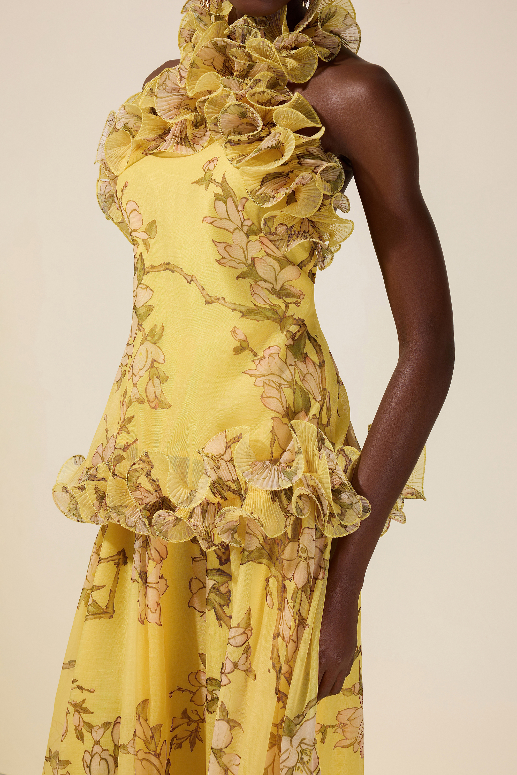Floral Halter Neck Ruffle Top &  Mid Waist Maxi Skirt Set