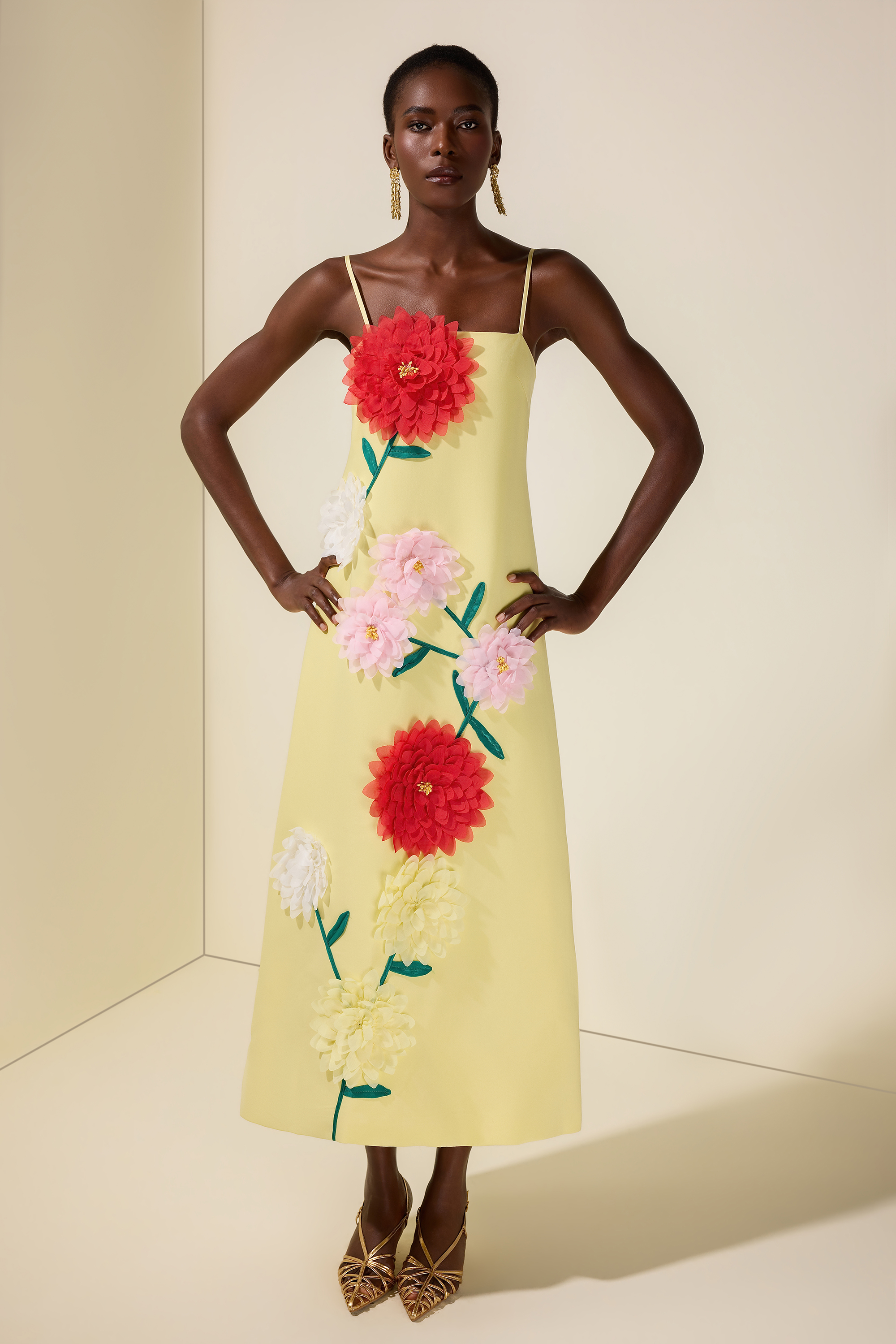 3D Flower Sleeveless Backless Midi Dress