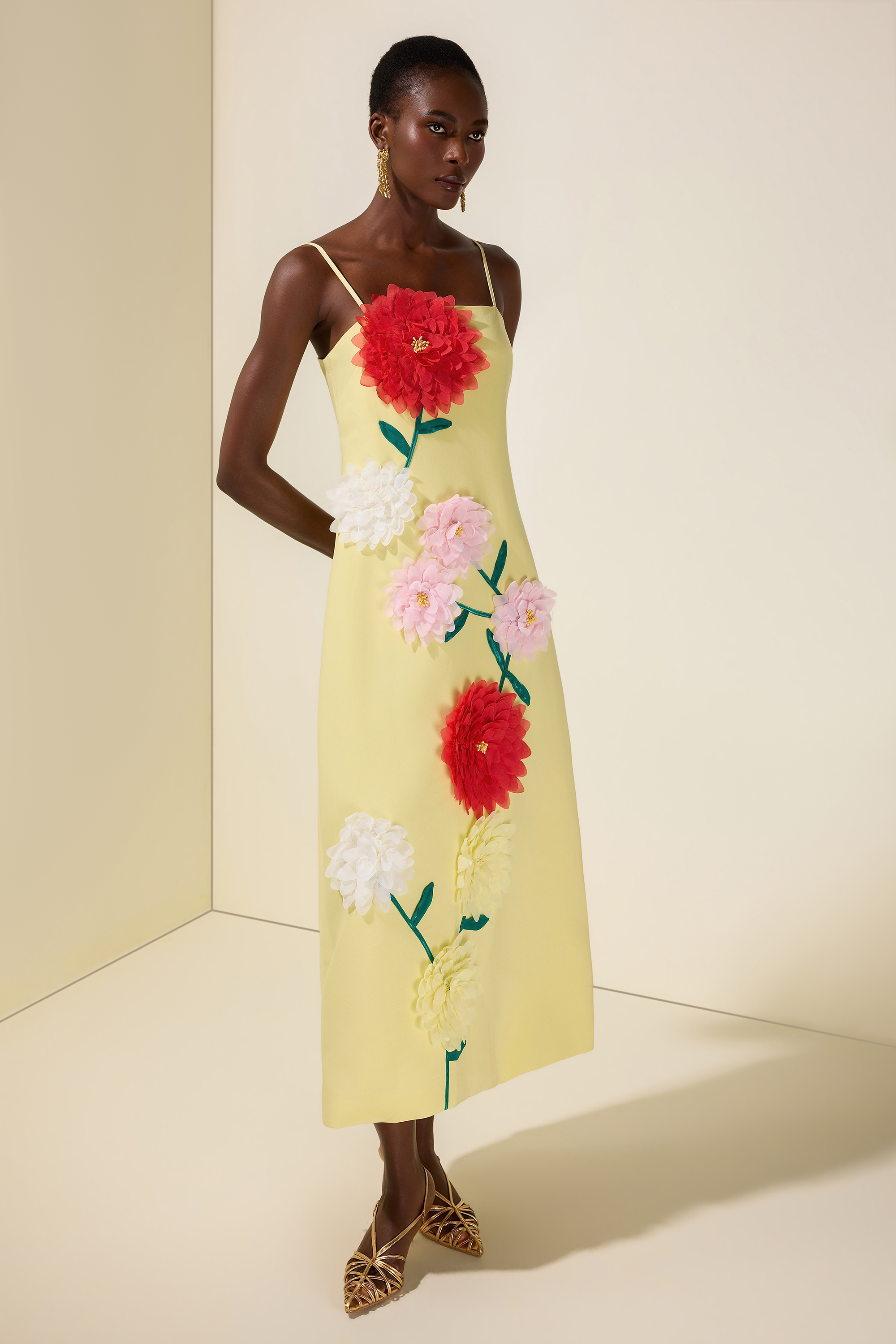 3D Flower Sleeveless Backless Midi Dress