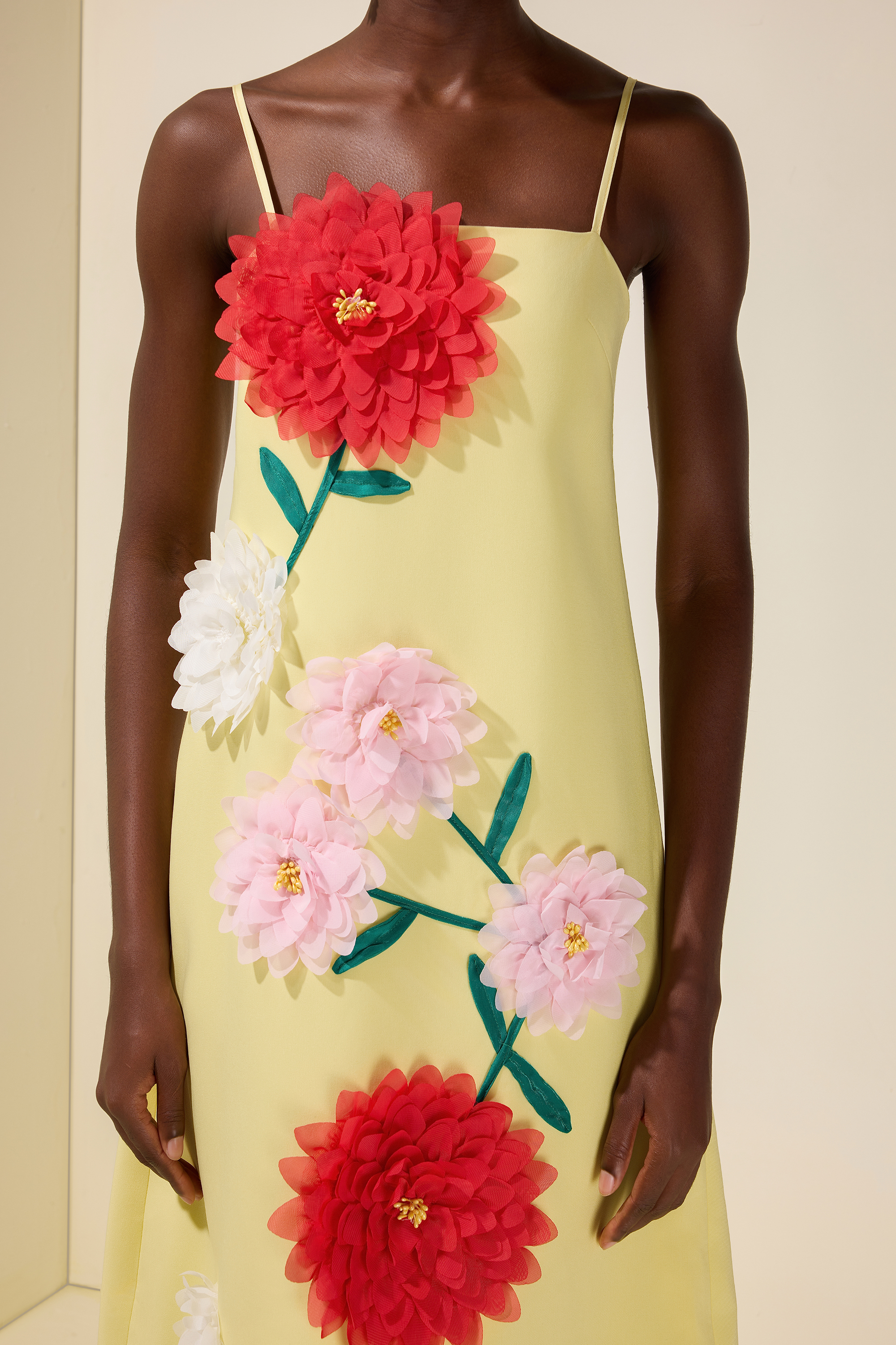 3D Flower Sleeveless Backless Midi Dress