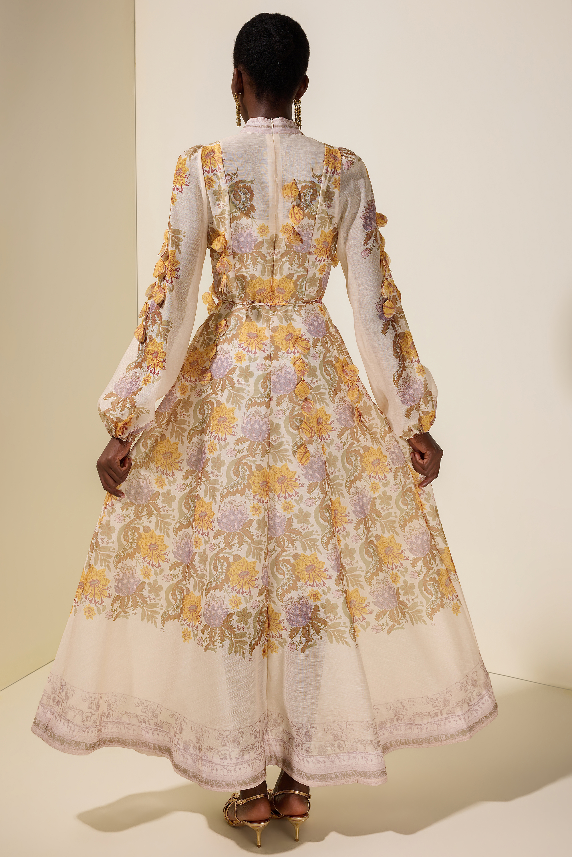 Floral Beaded Single Breasted Maxi Dress