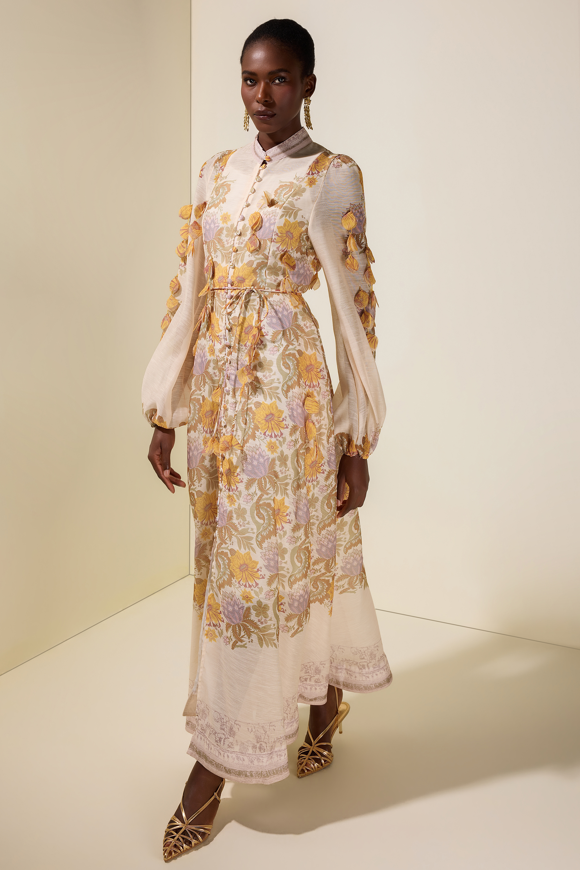 Floral Beaded Single Breasted Maxi Dress