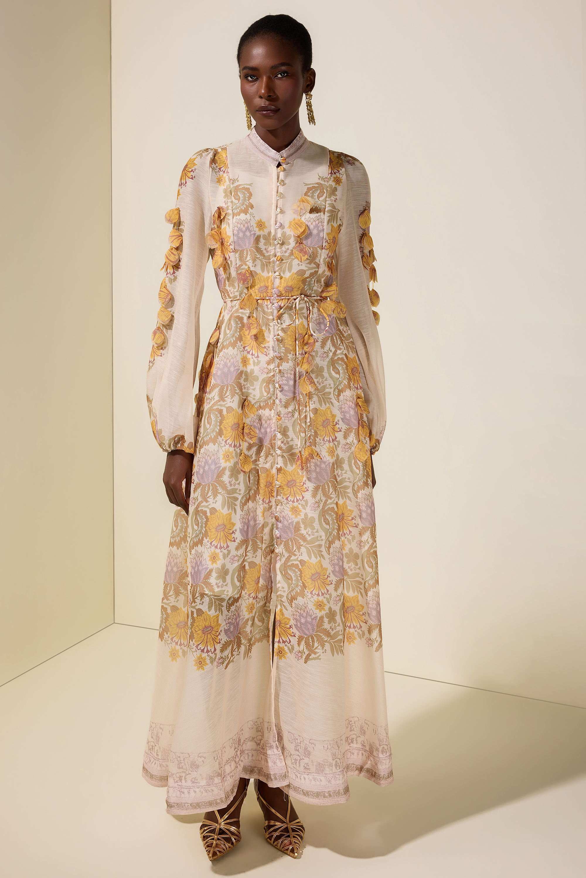 Floral Beaded Single Breasted Maxi Dress