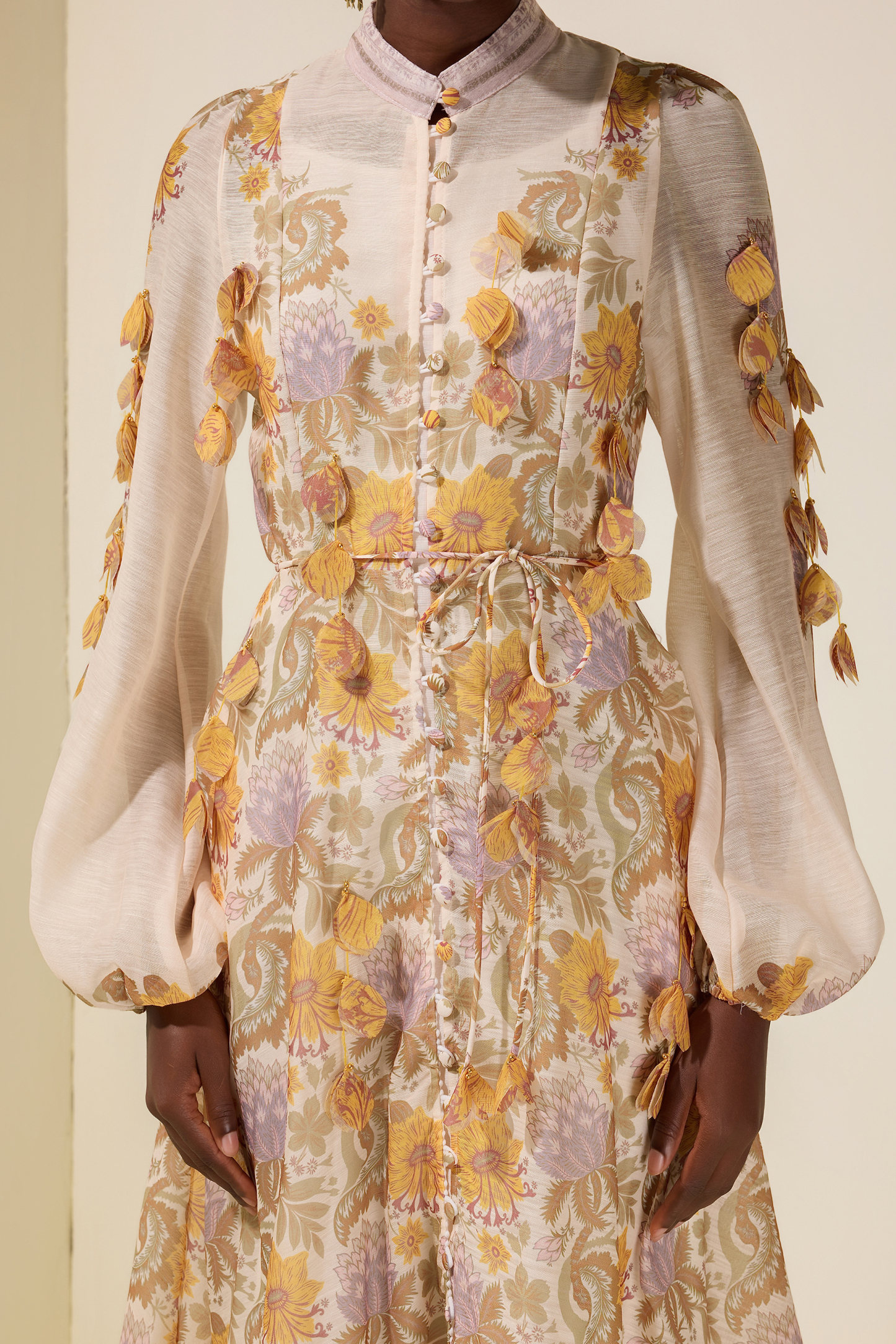 Floral Beaded Single Breasted Maxi Dress