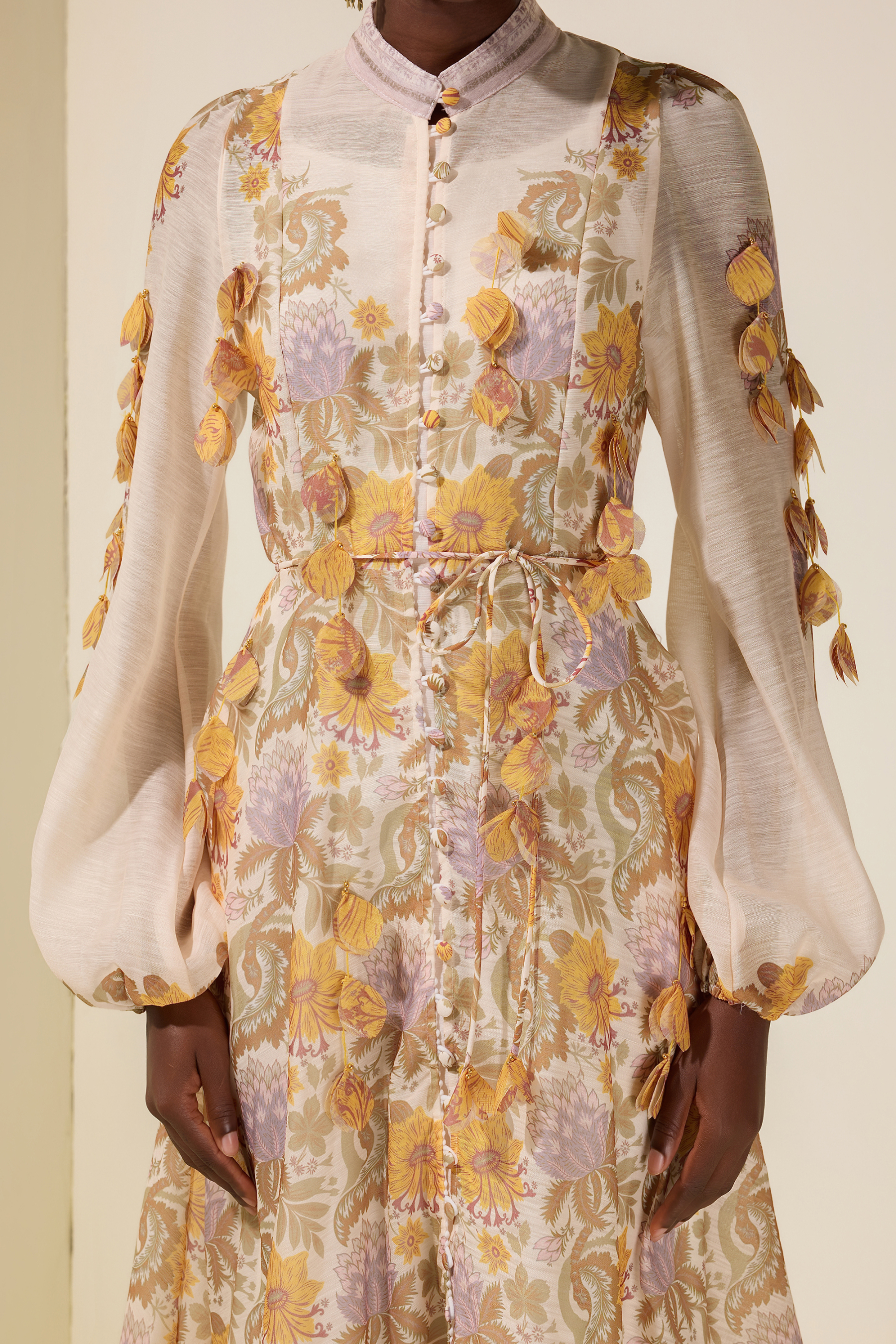 Floral Beaded Single Breasted Maxi Dress