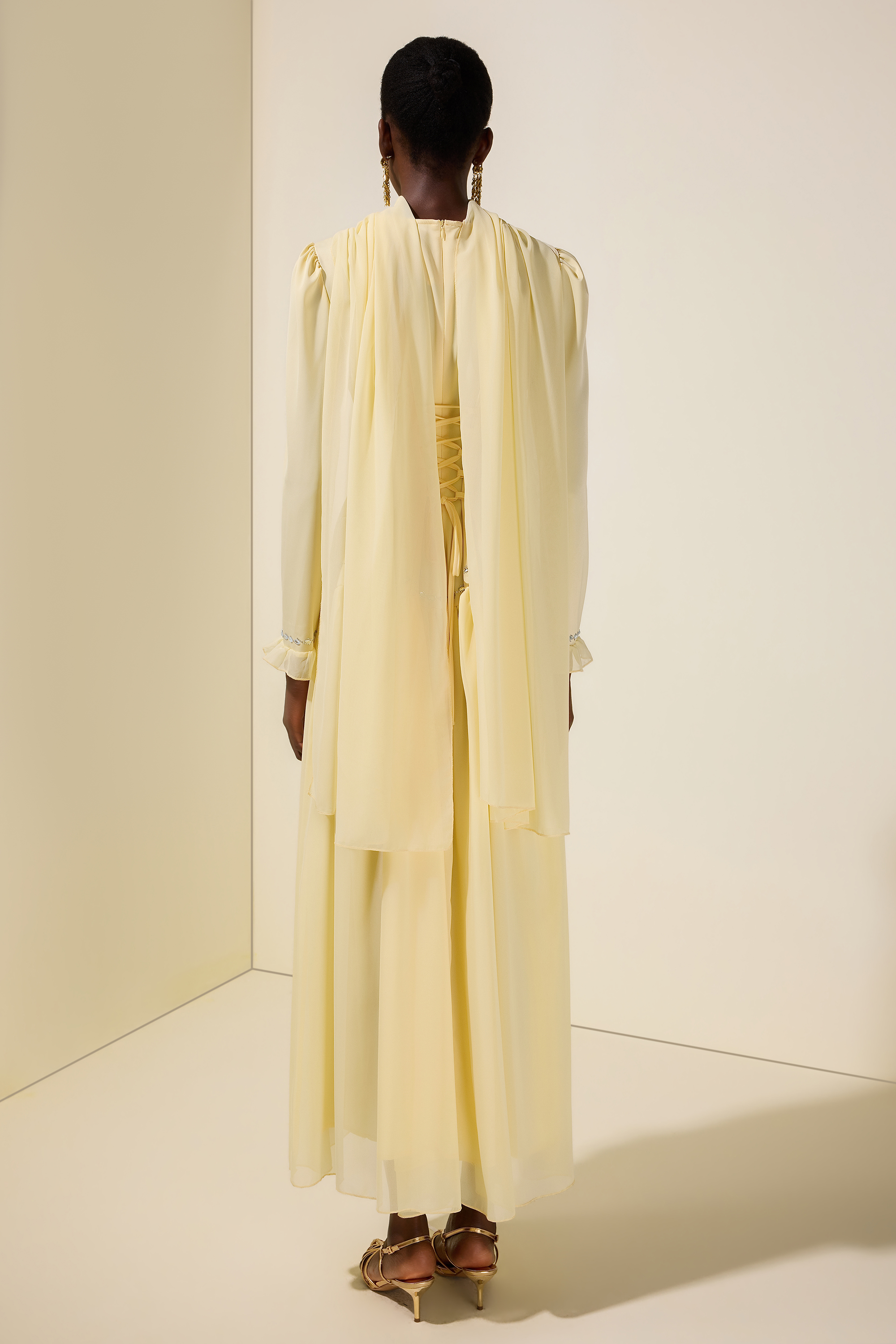 Satin Splicing Chiffon Rhinestone Maxi Dress