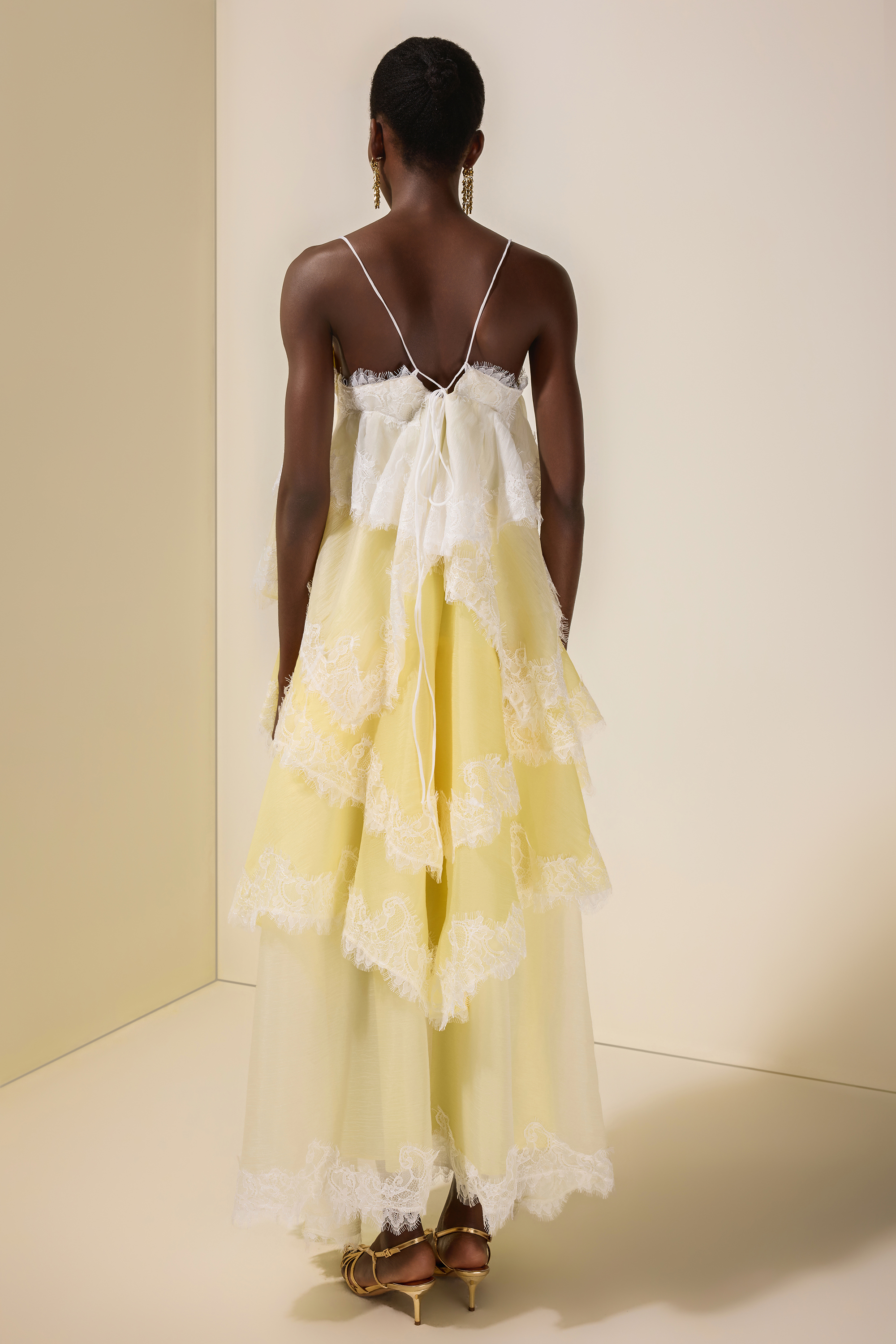 Chiffon Gradient Color Lace Maxi Dress