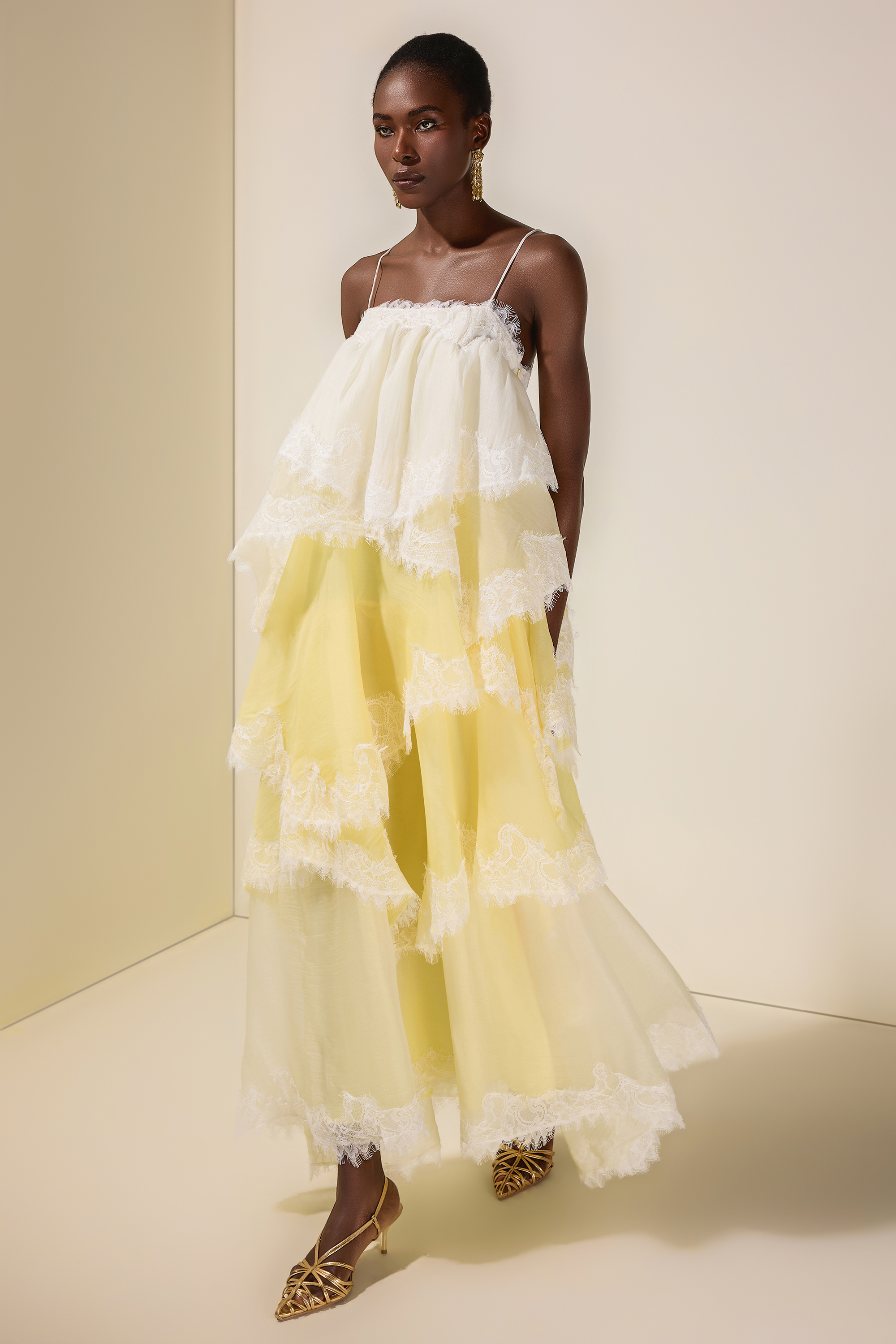Chiffon Gradient Color Lace Maxi Dress