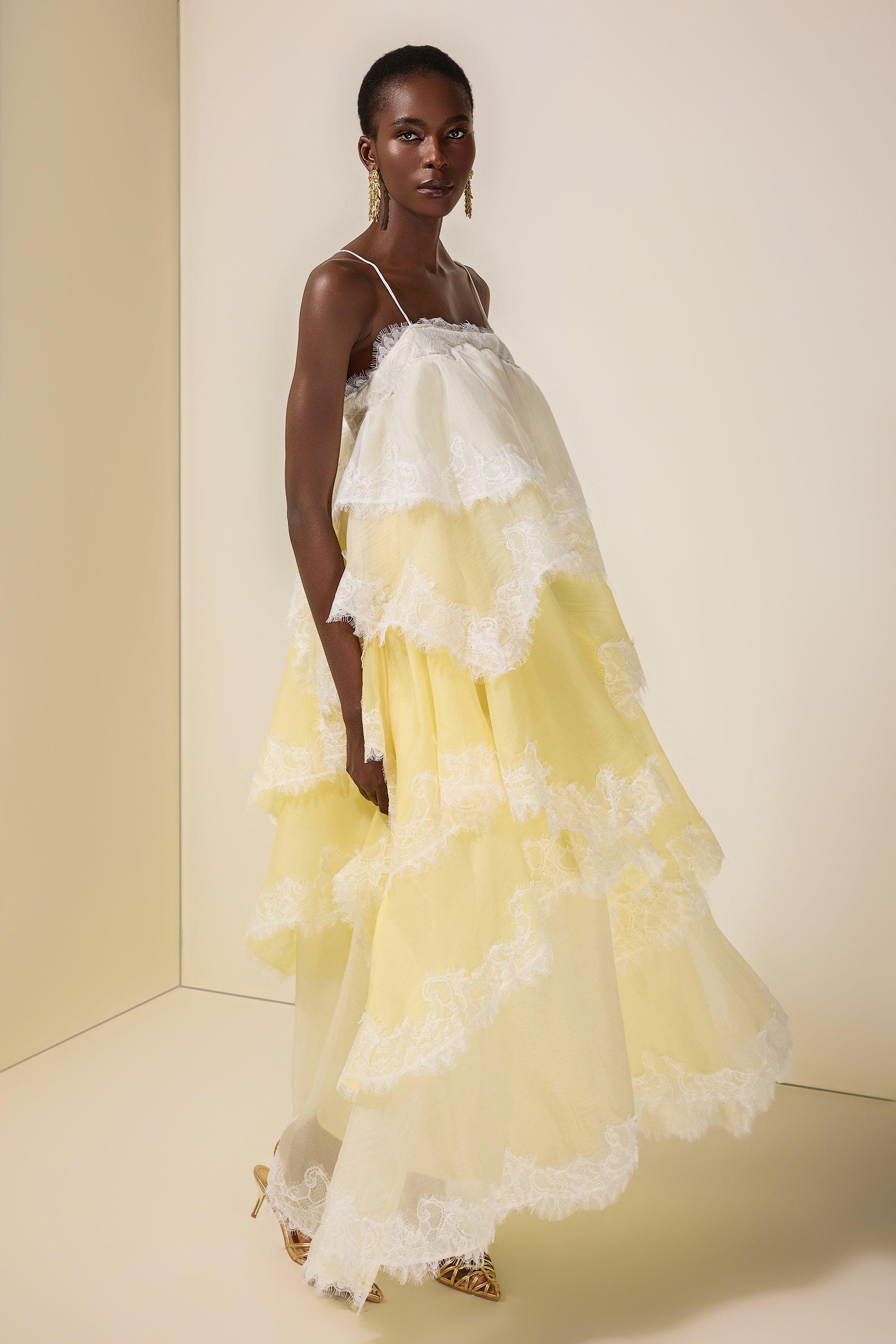 Chiffon Gradient Color Lace Maxi Dress