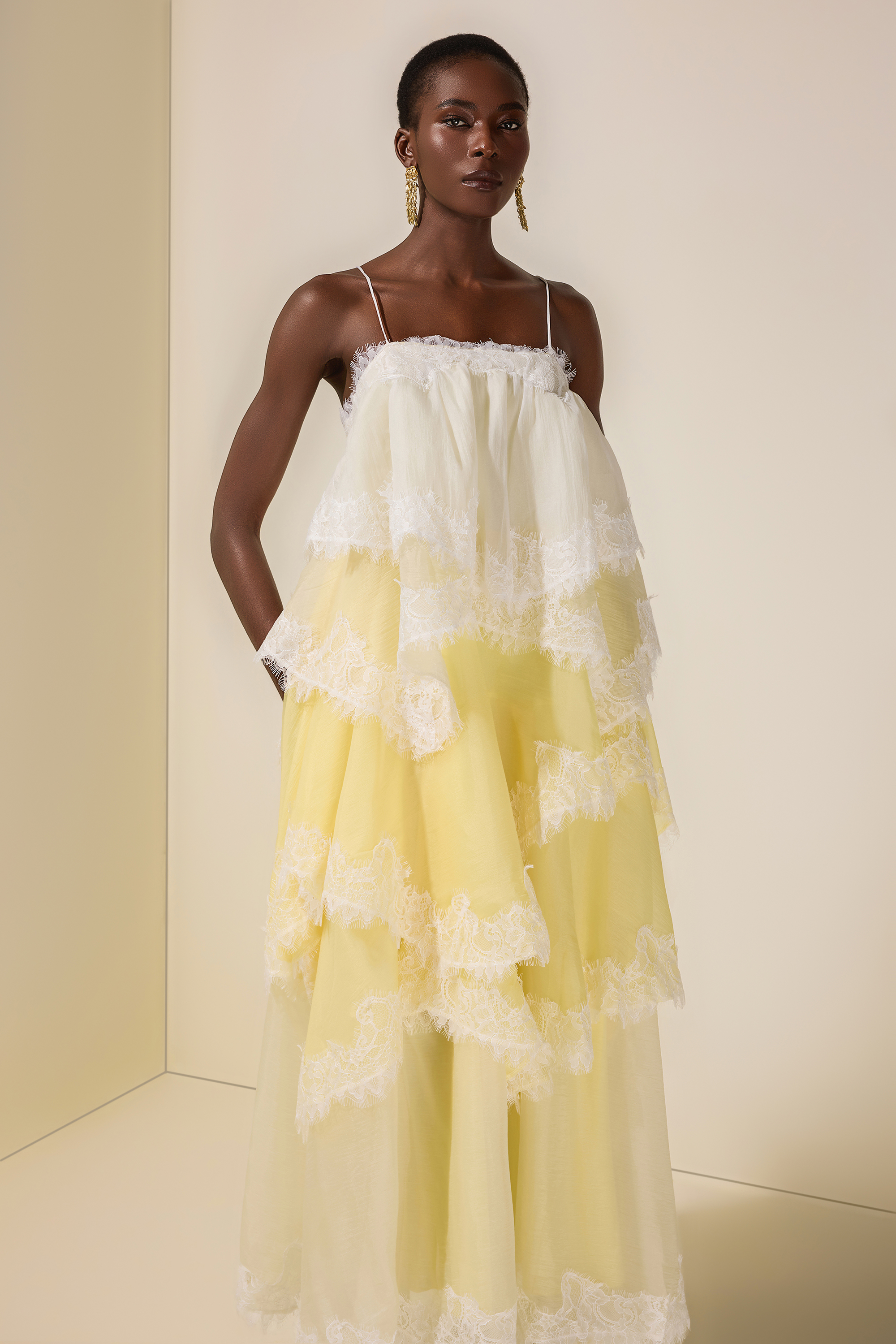 Chiffon Gradient Color Lace Maxi Dress