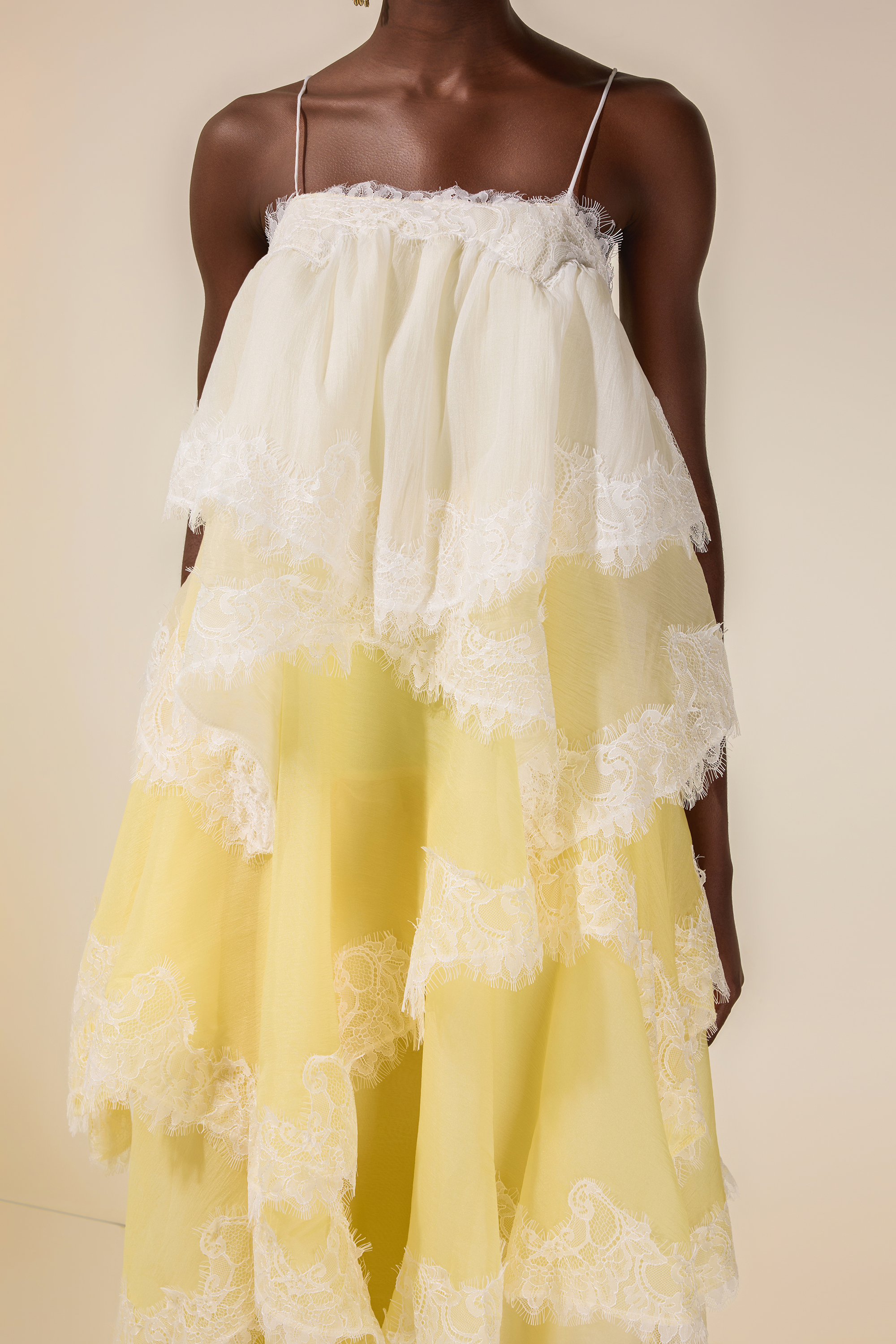 Chiffon Gradient Color Lace Maxi Dress