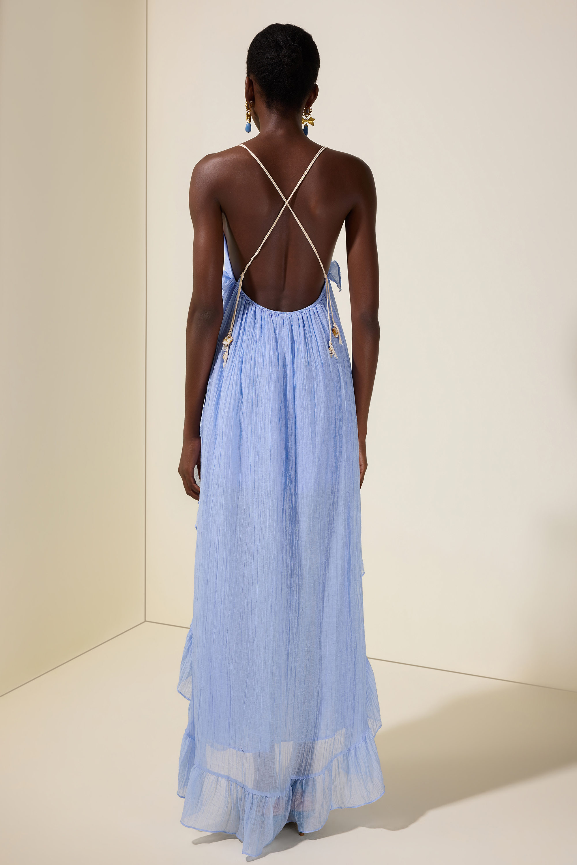 Shell Tassel Ruffle Maxi Dress