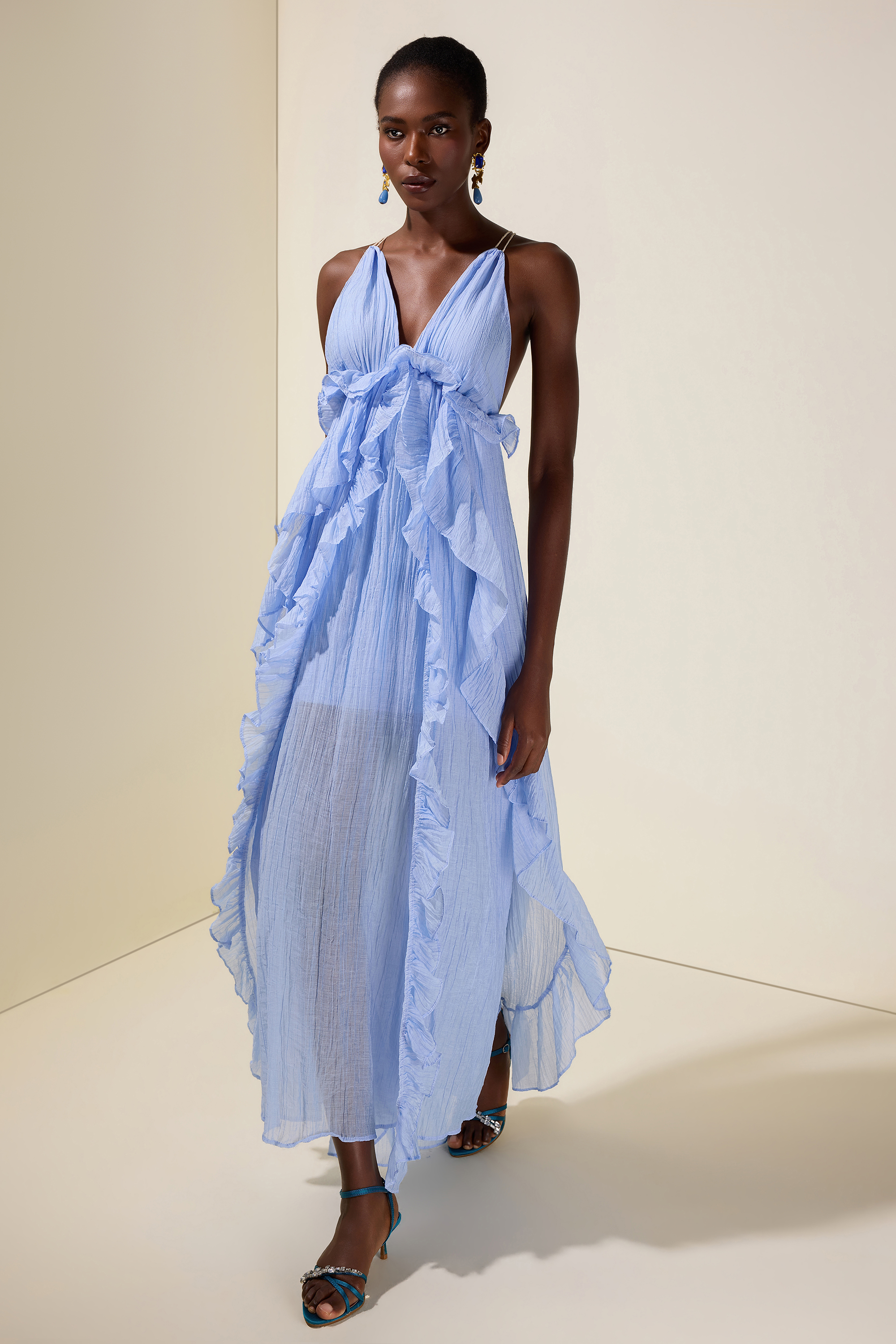 Shell Tassel Ruffle Maxi Dress