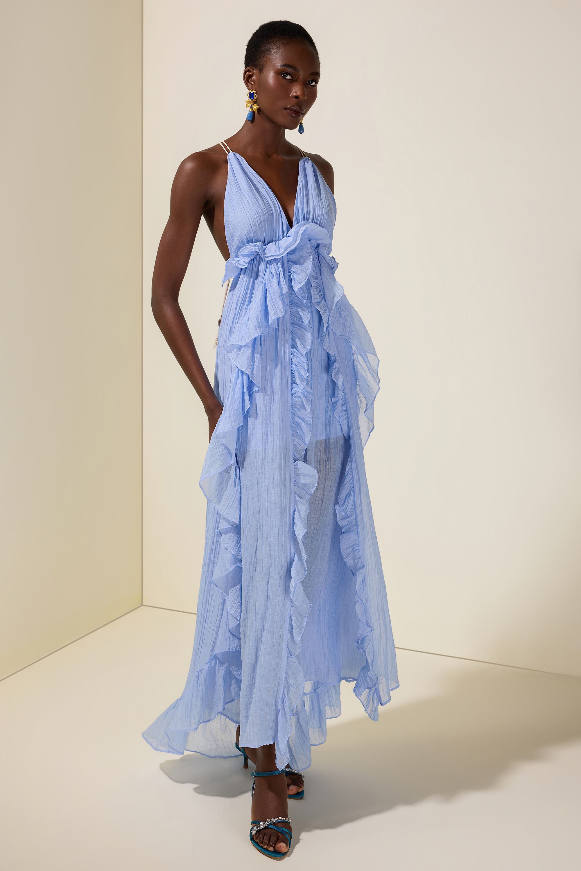 Shell Tassel Ruffle Maxi Dress