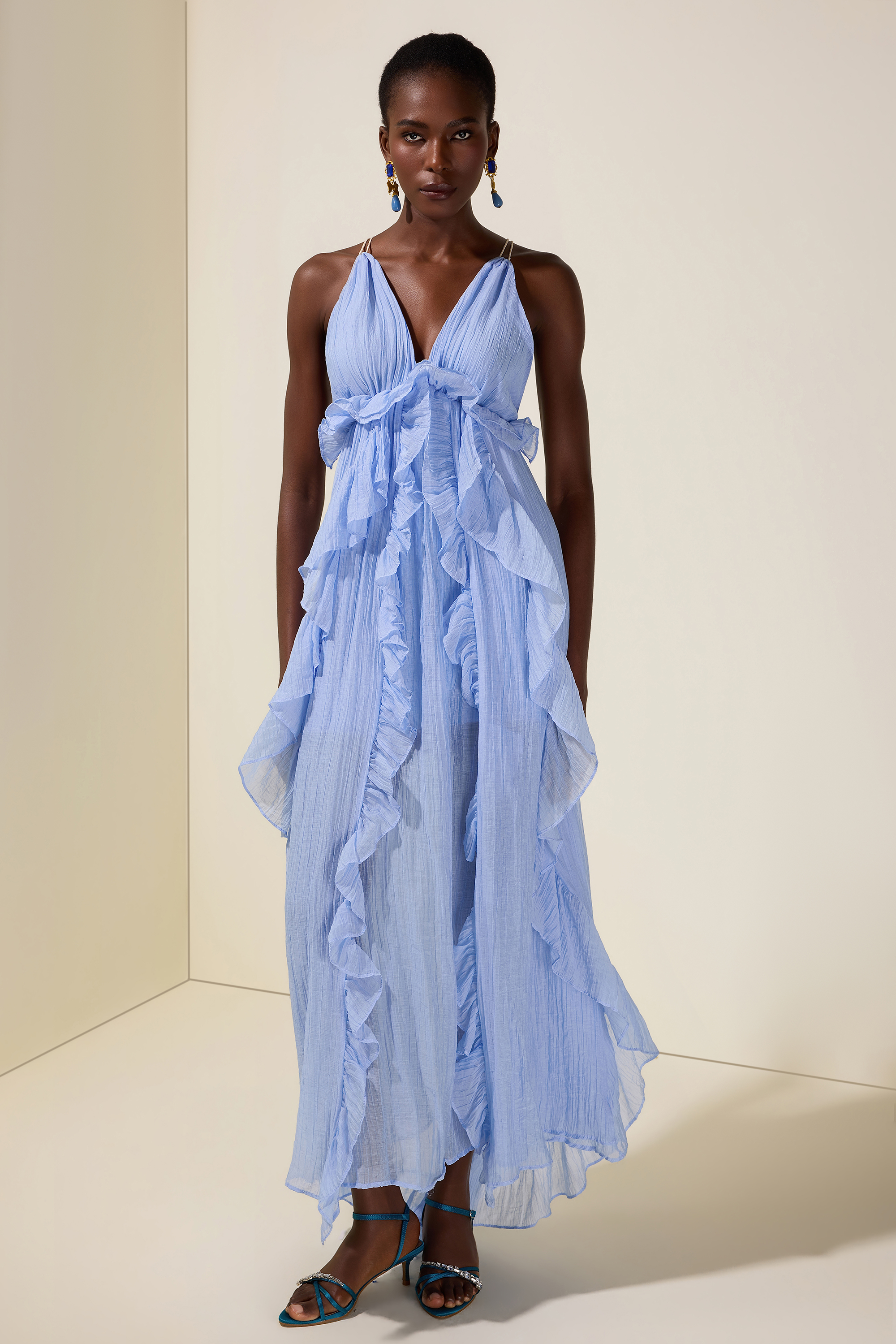 Shell Tassel Ruffle Maxi Dress