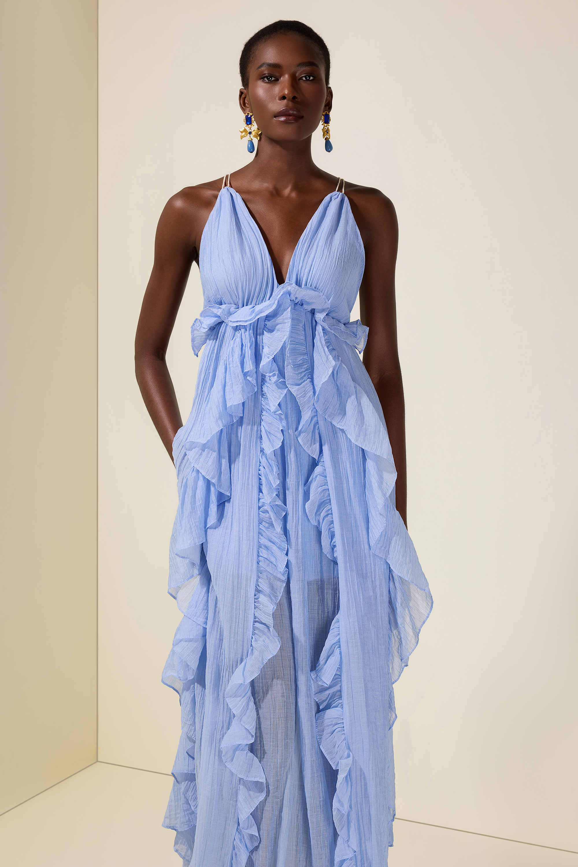 Shell Tassel Ruffle Maxi Dress