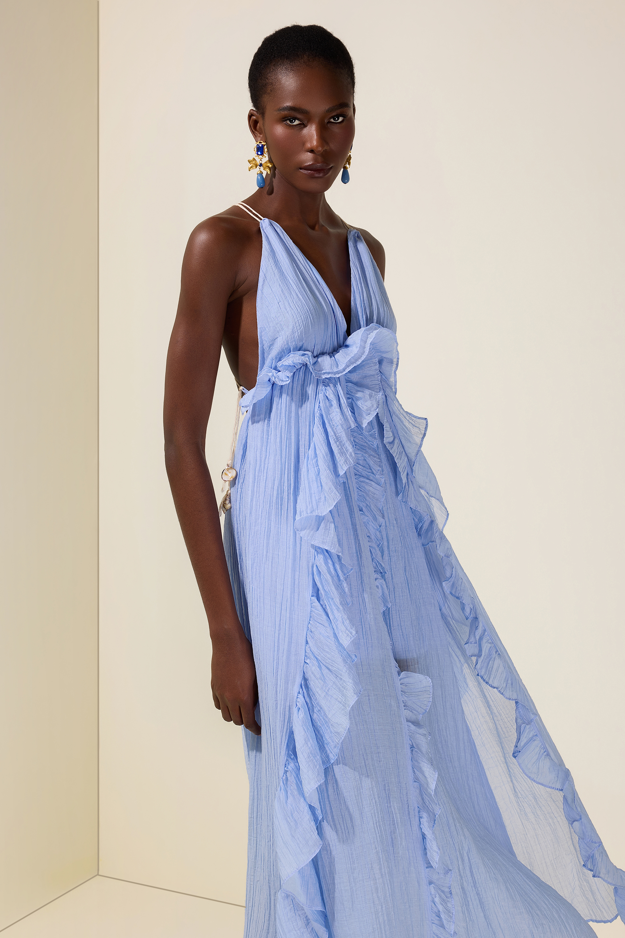 Shell Tassel Ruffle Maxi Dress