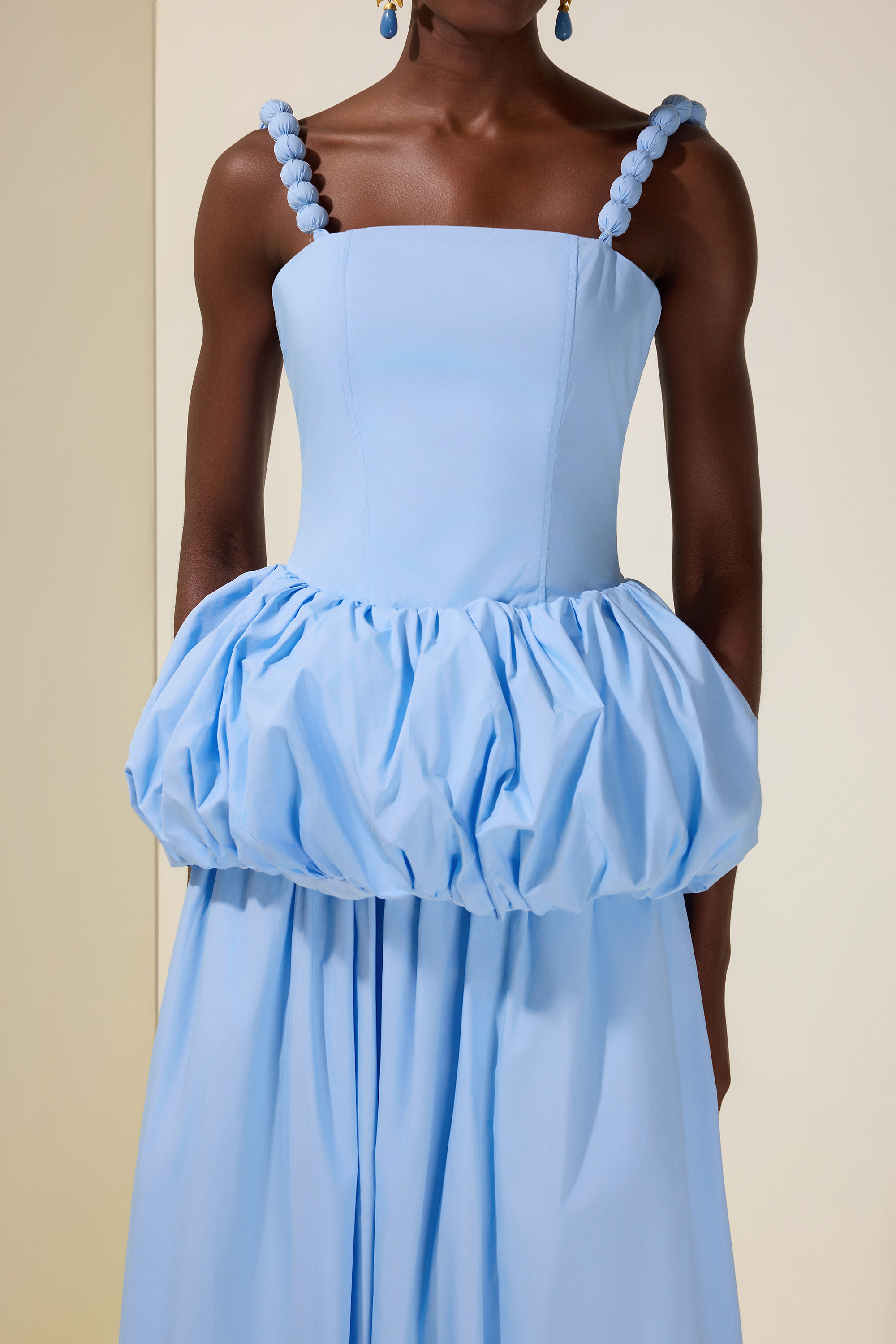 Solid Beaded Slip Puff Maxi Dress