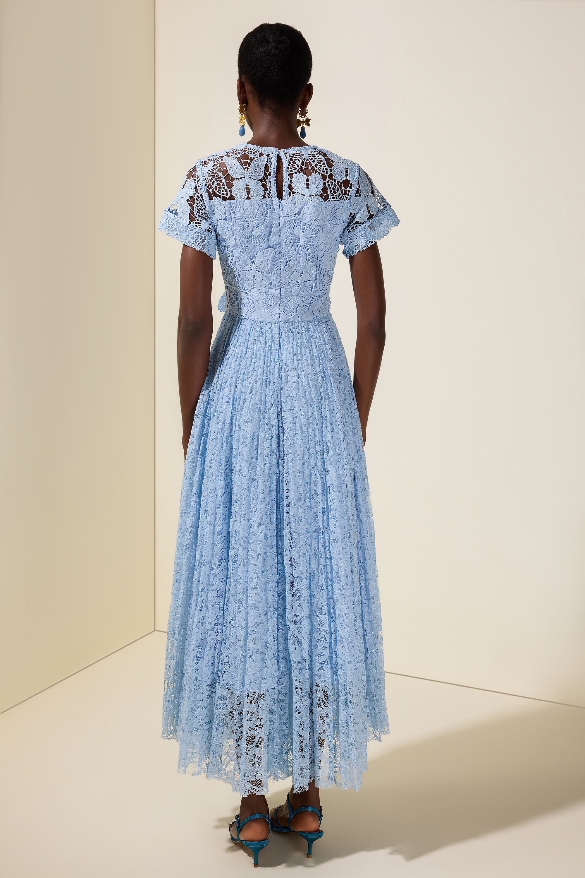 Lace Butterfly  Pleated Midi Dress