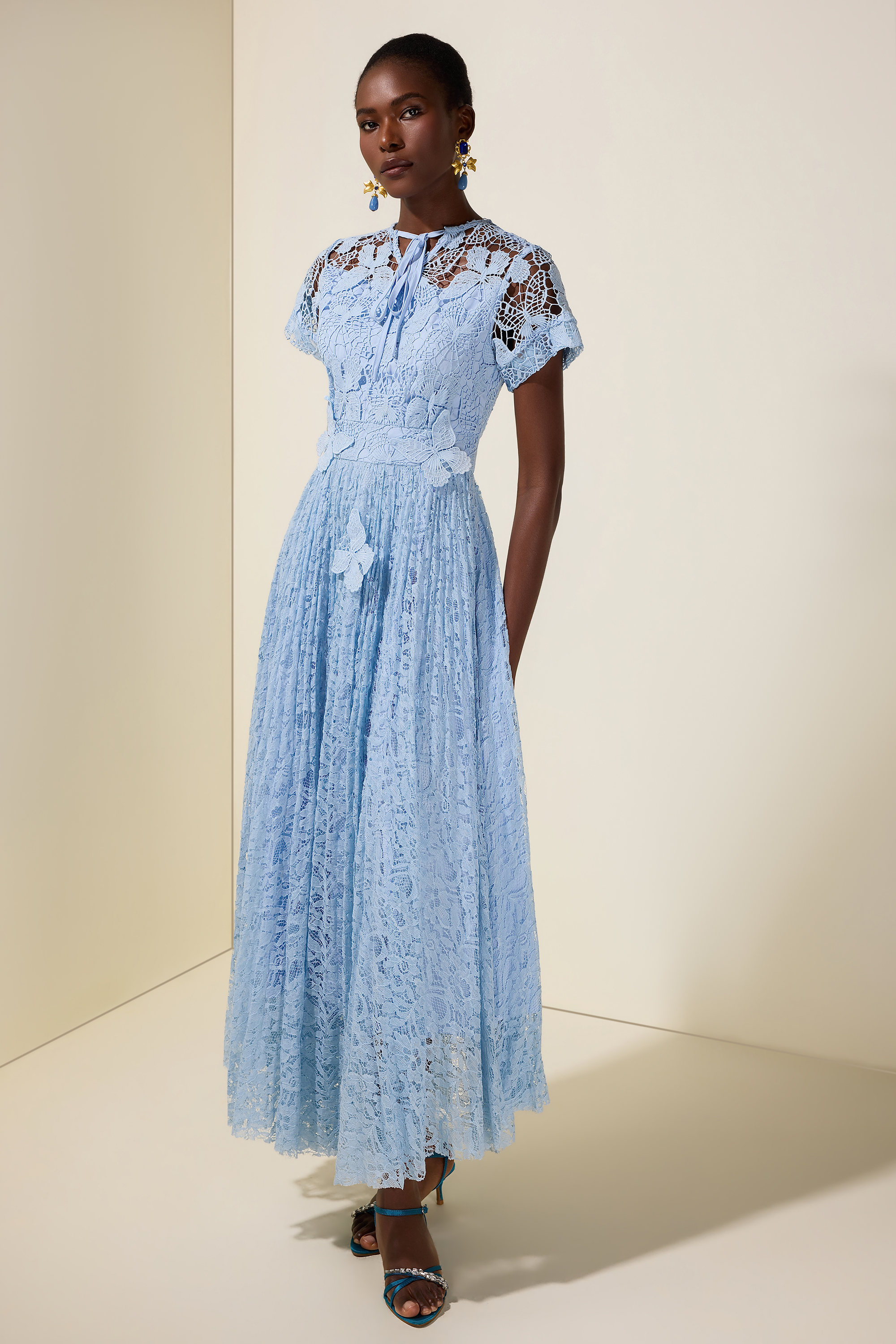 Lace Butterfly  Pleated Midi Dress