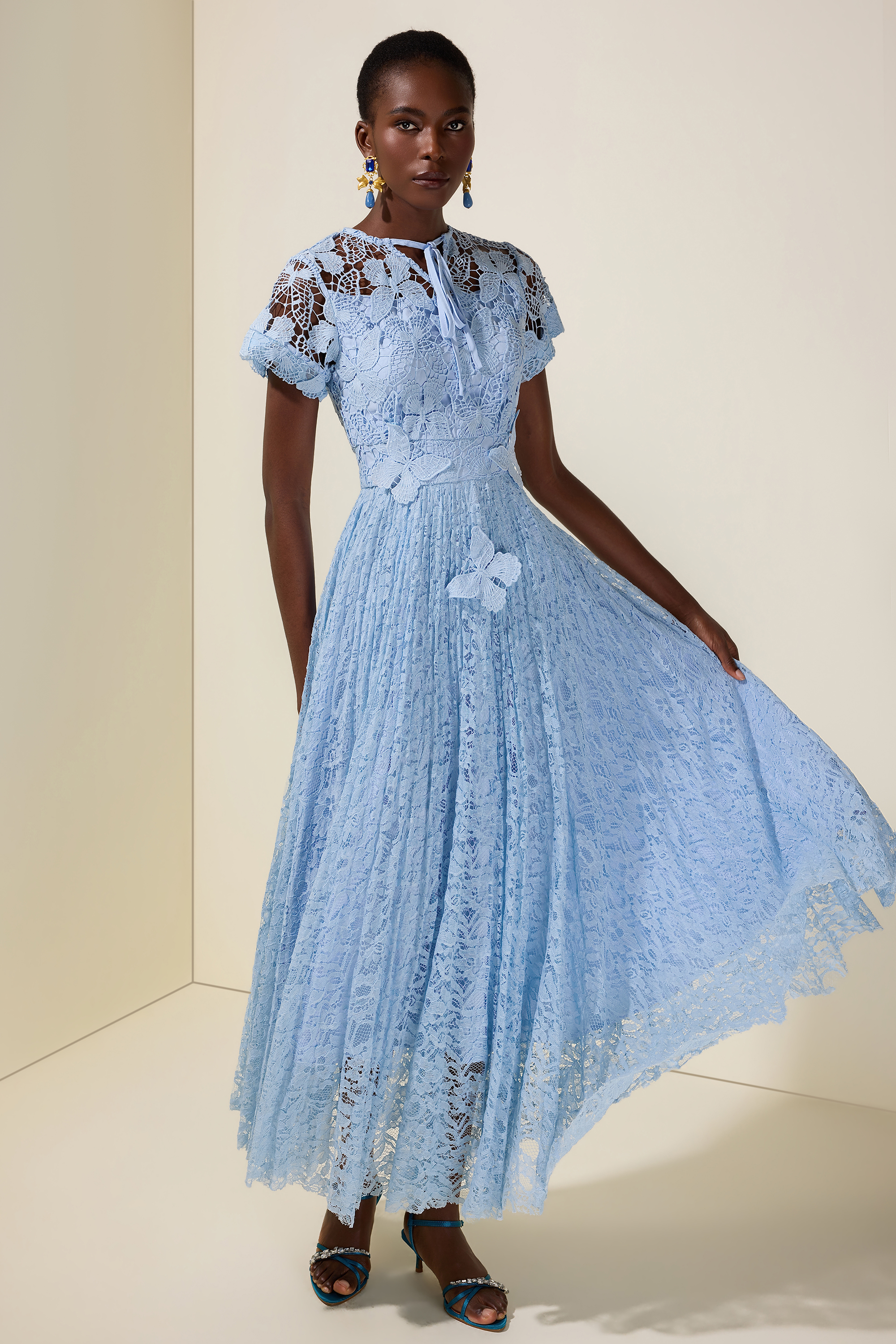 Lace Butterfly  Pleated Midi Dress