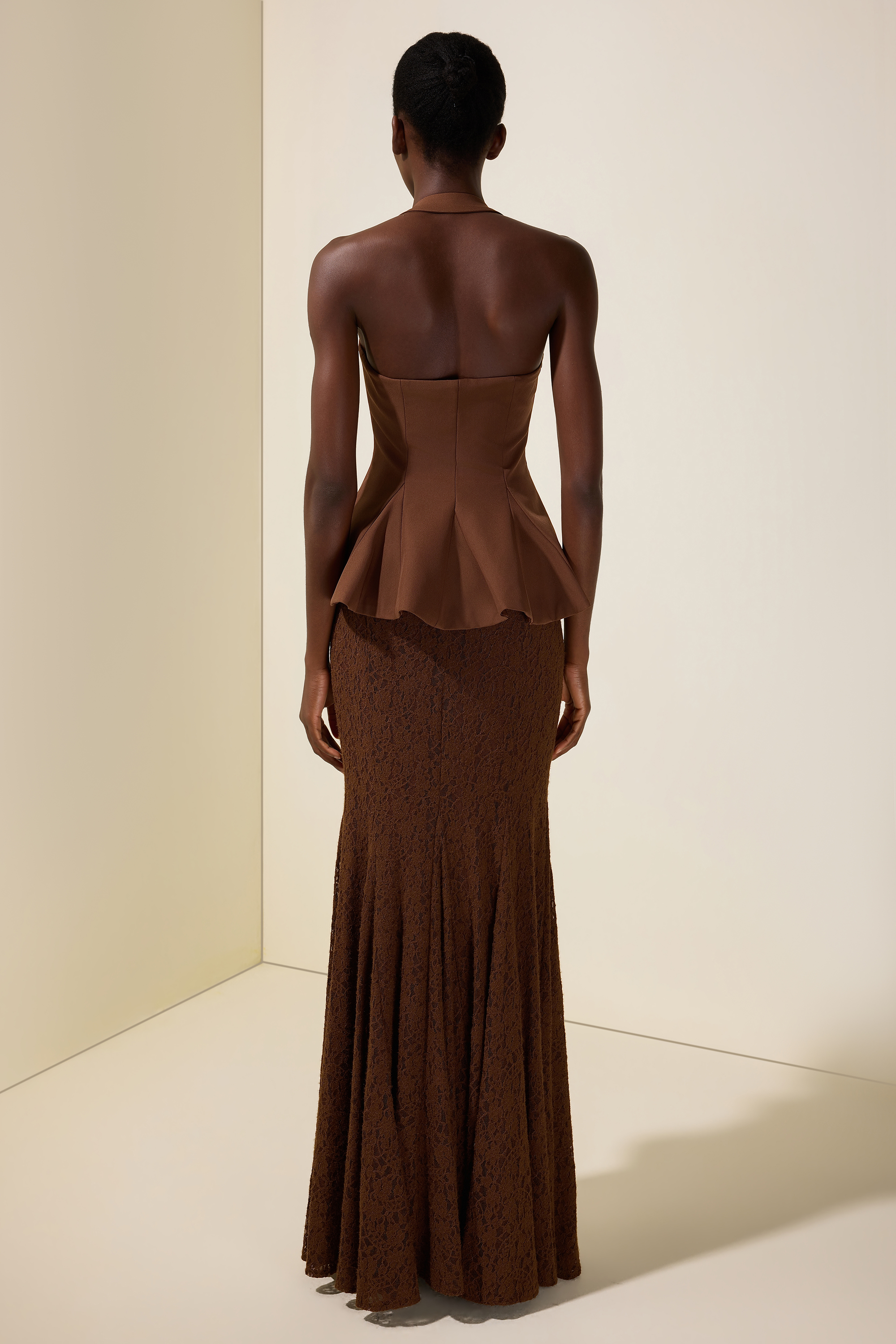 Solid Halter Neck Top & Lace High Waist Maxi Dress