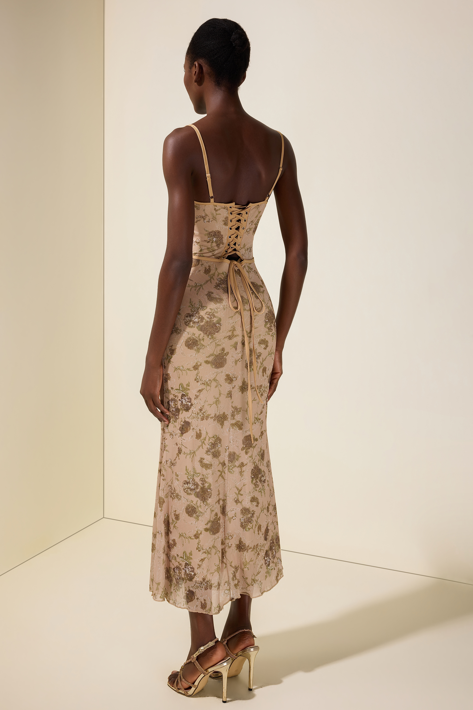 Mesh Floral Tie-Up Maxi Dress