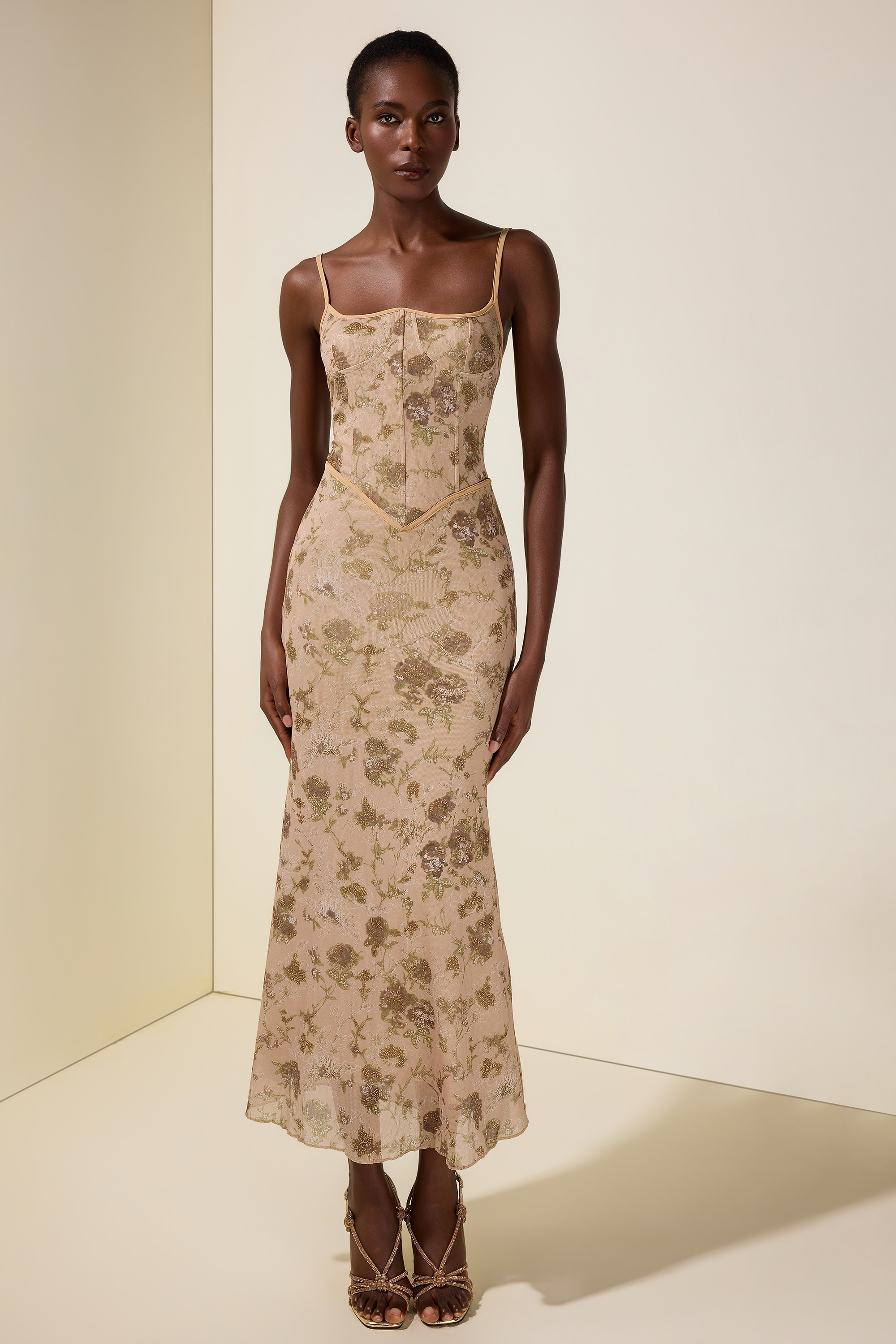 Mesh Floral Tie-Up Maxi Dress