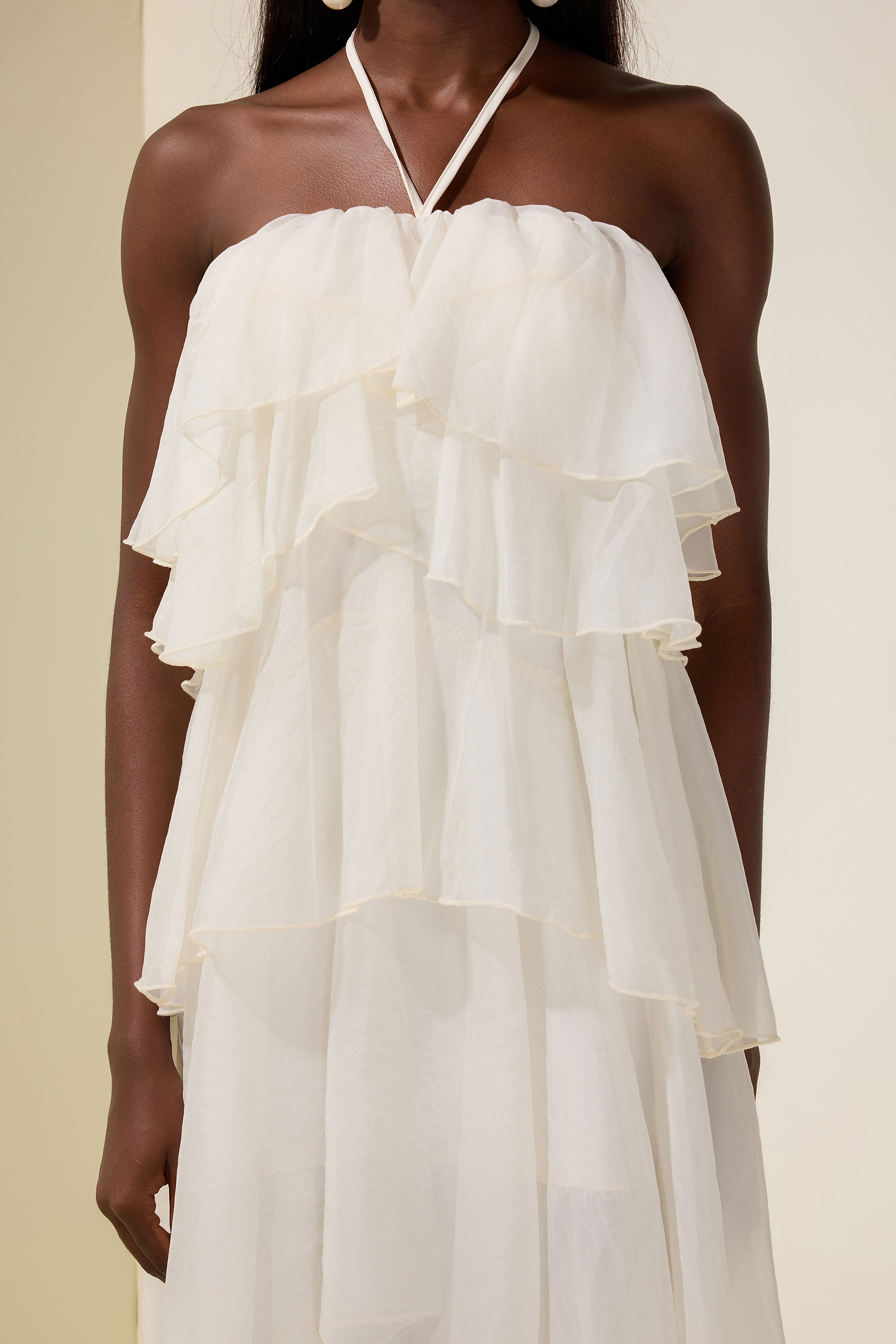 Chiffon Ruffle Halter Neck Midi Dress