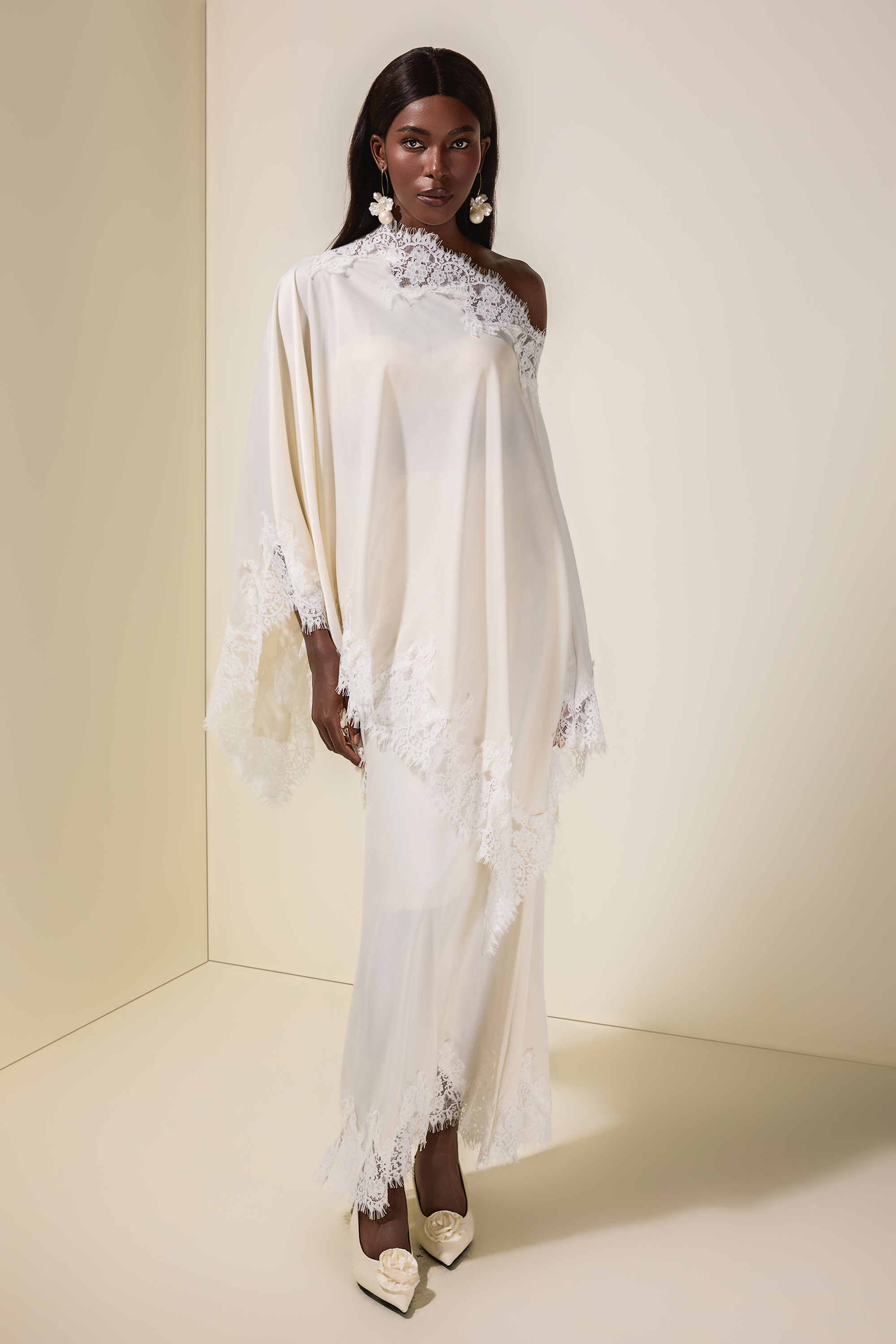 Satin Lace One Shoulder Top & Maxi Skirt Set