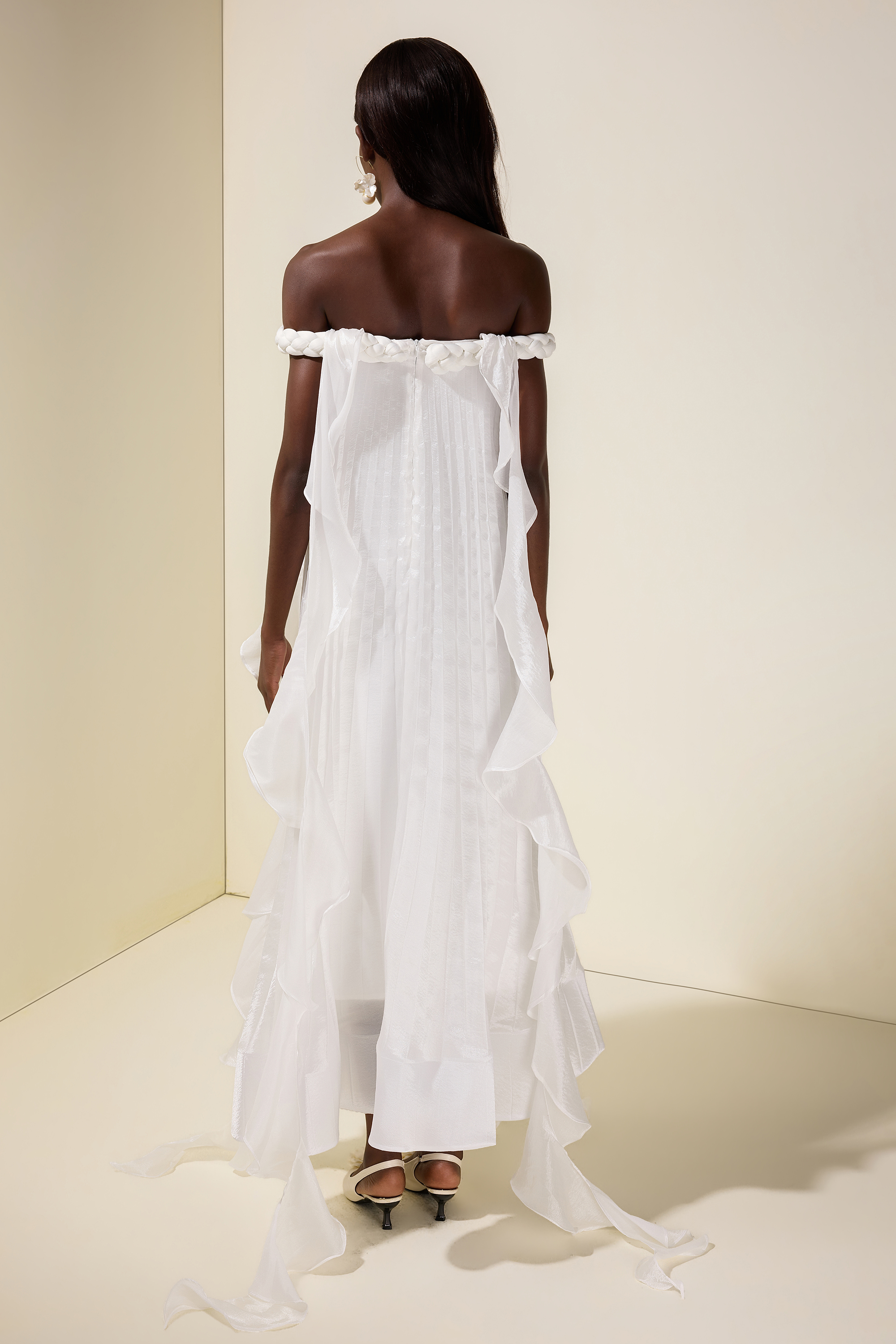 Solid Decorative Rope Ruffle Maxi Dress