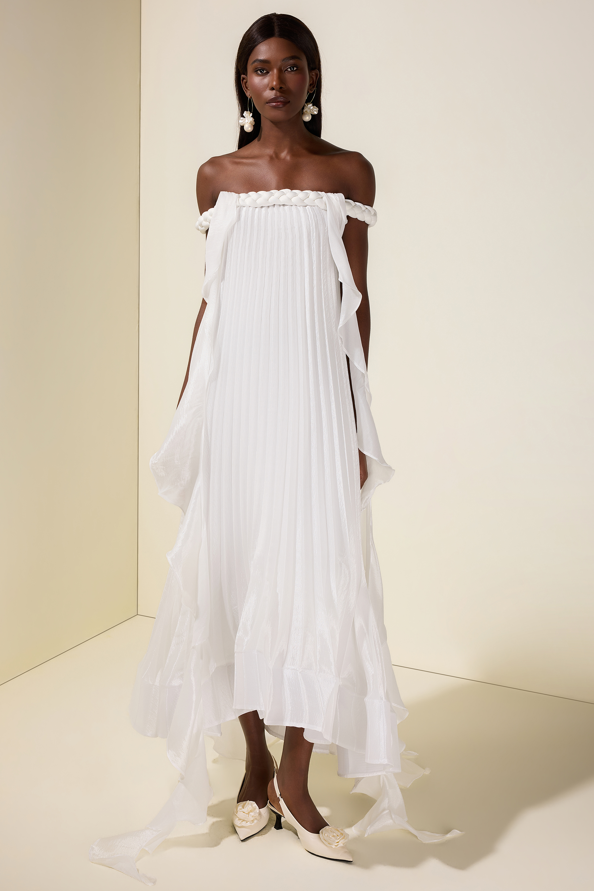 Solid Decorative Rope Ruffle Maxi Dress