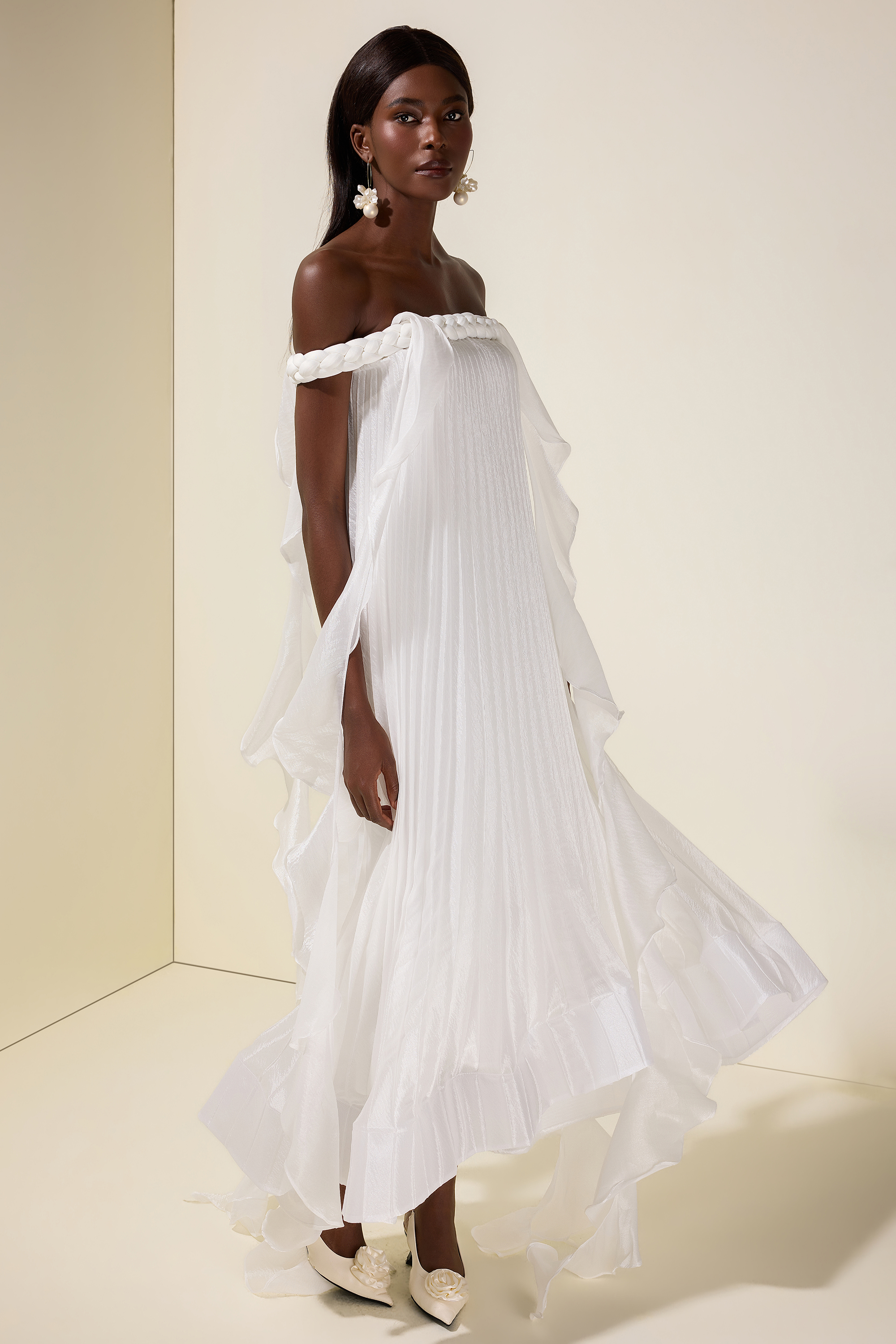Solid Decorative Rope Ruffle Maxi Dress