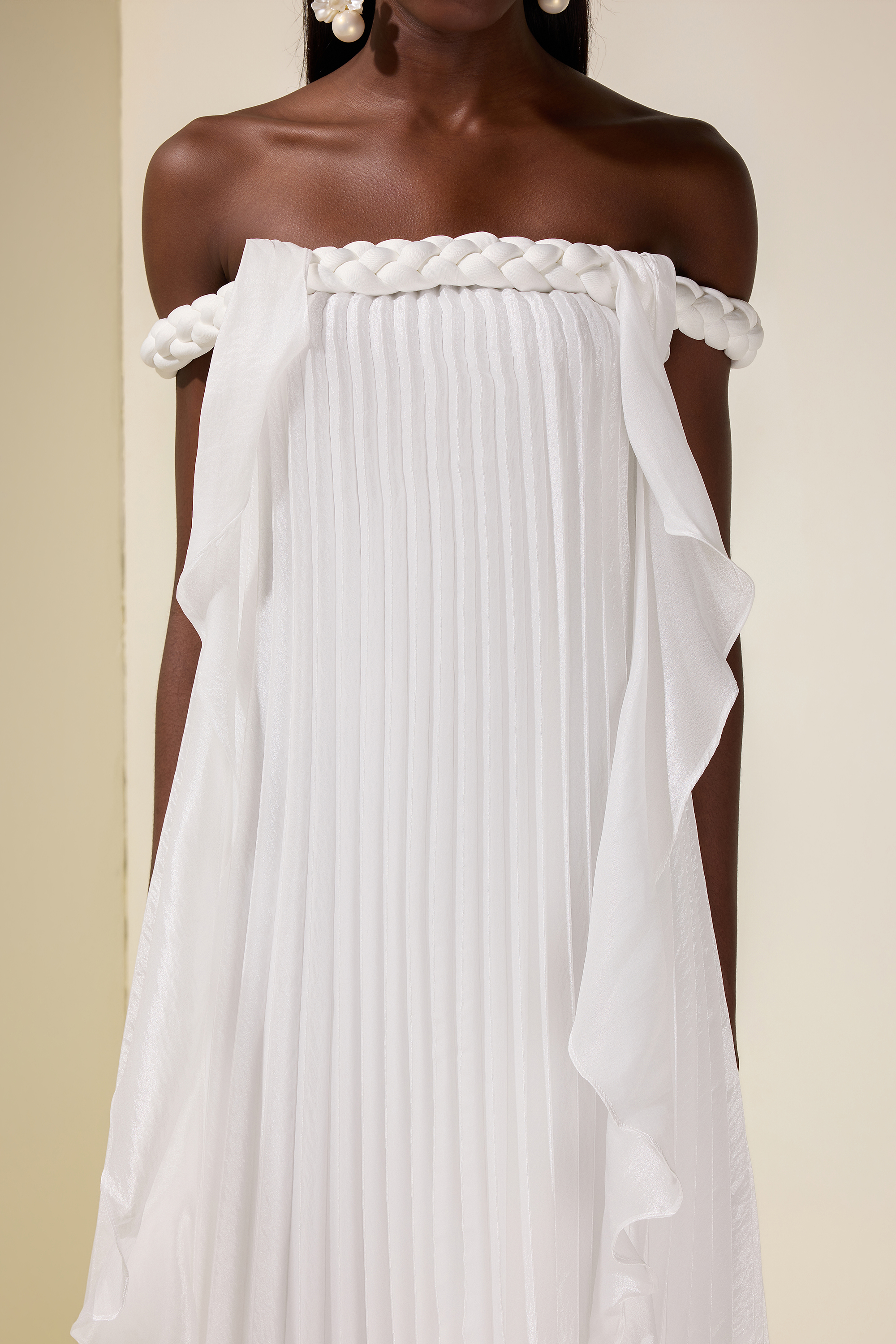 Solid Decorative Rope Ruffle Maxi Dress