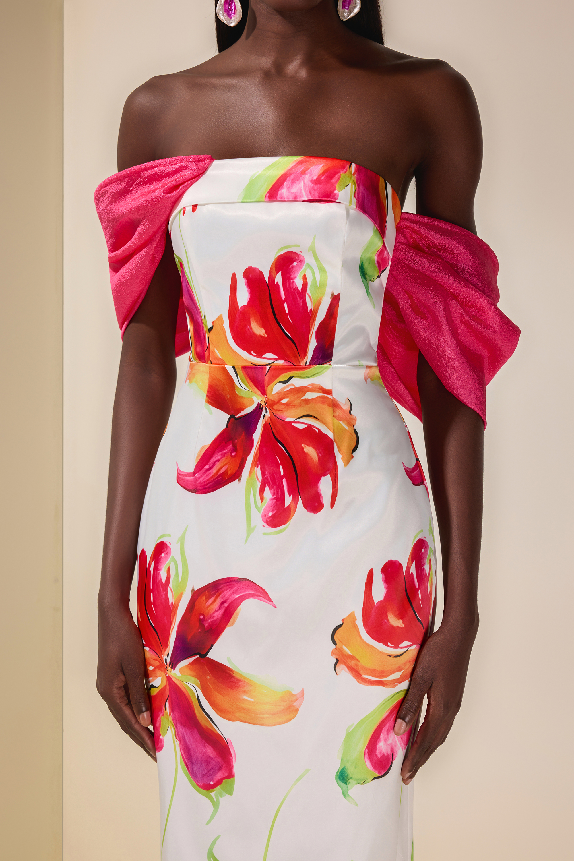 Floral Off-Shoulder Slit Midi Dress