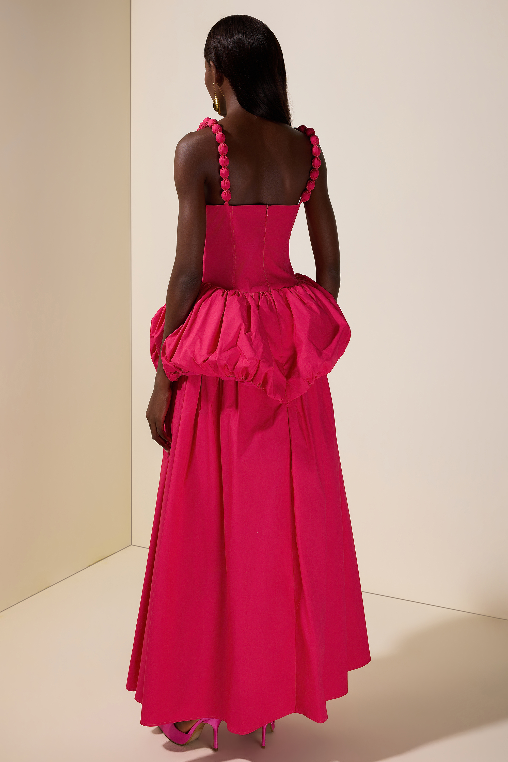 Solid Beaded Slip Puff Maxi Dress