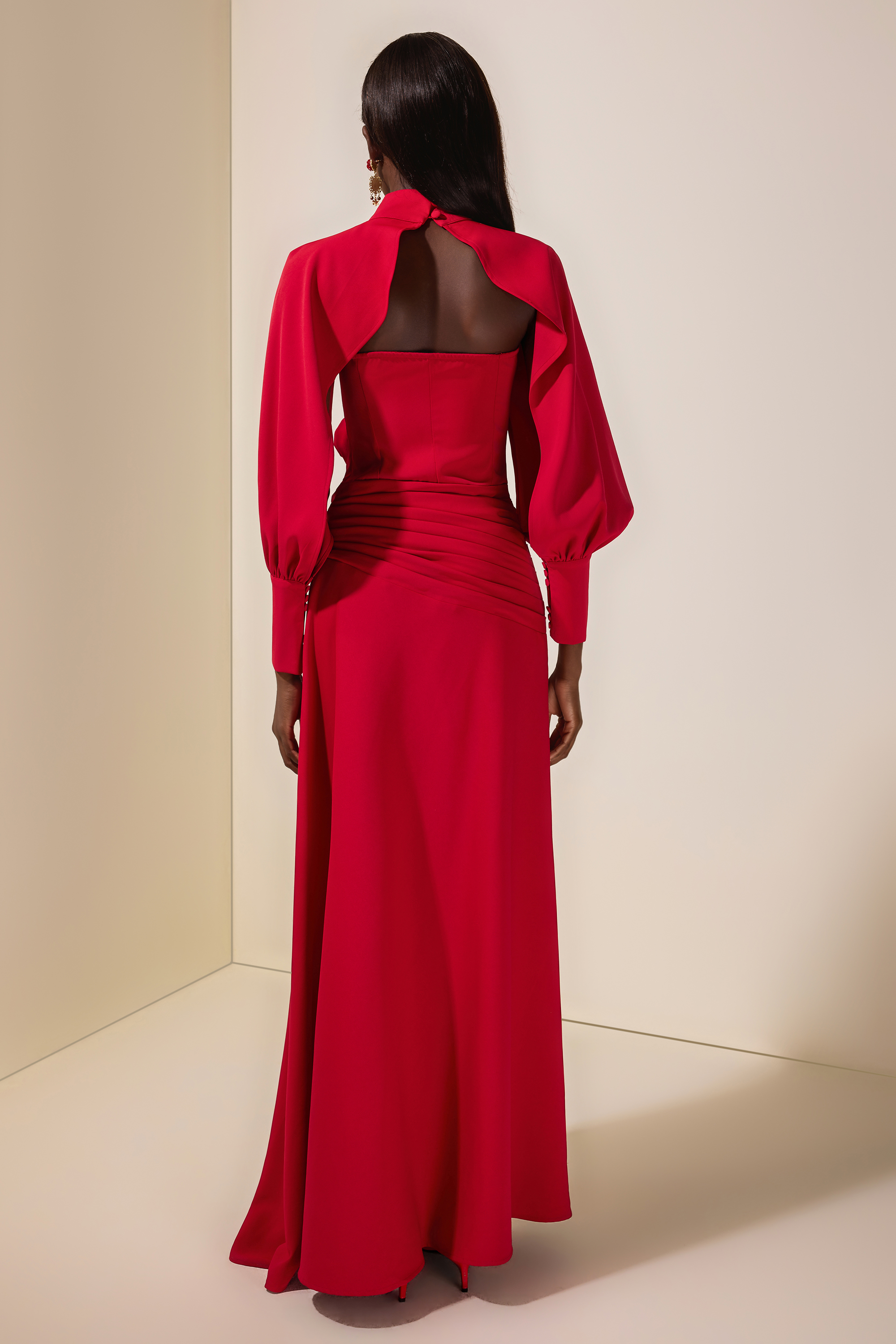 3D Flower Ruched Maxi Dress With Cape