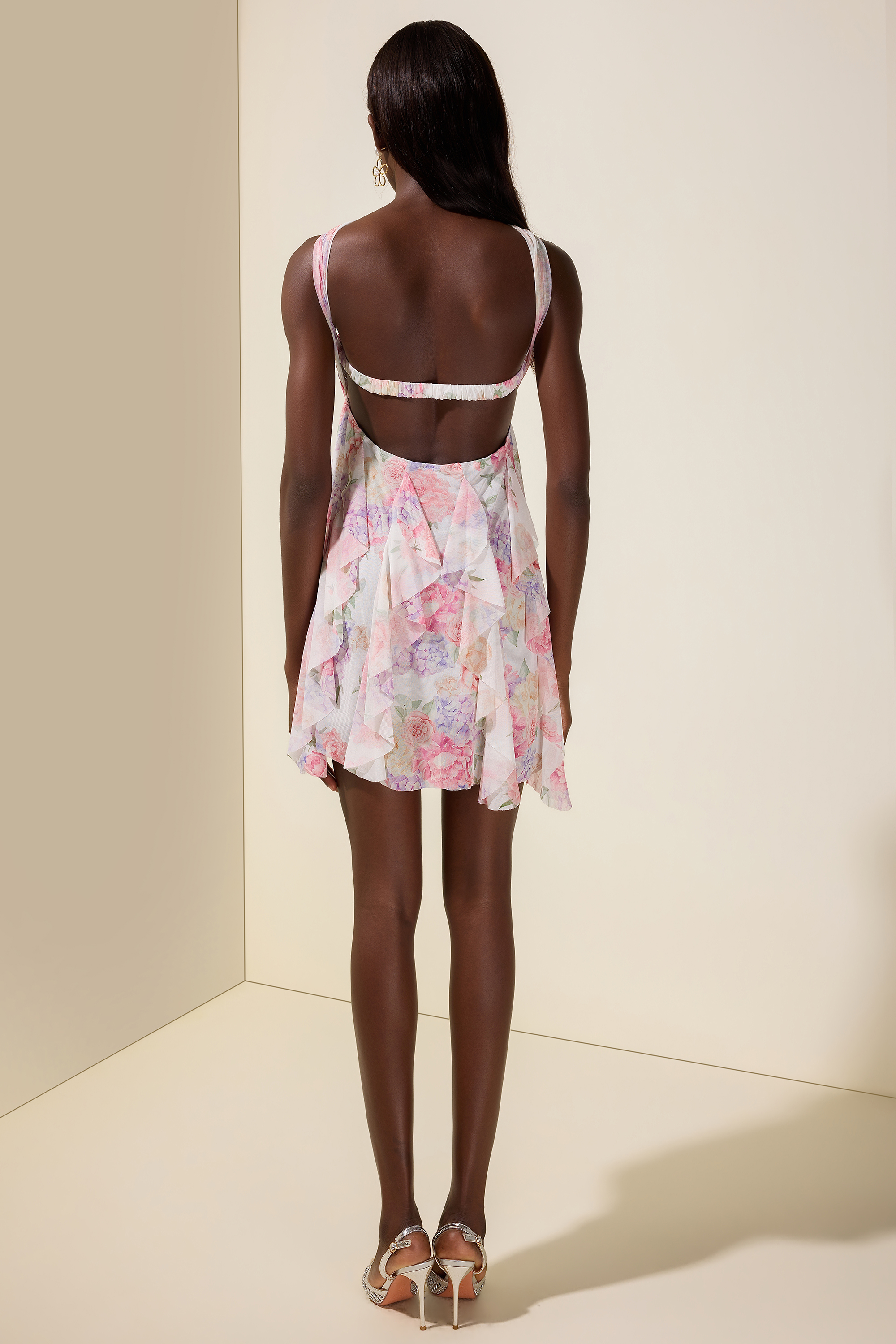 Floral Frill Strapless Mini Dress