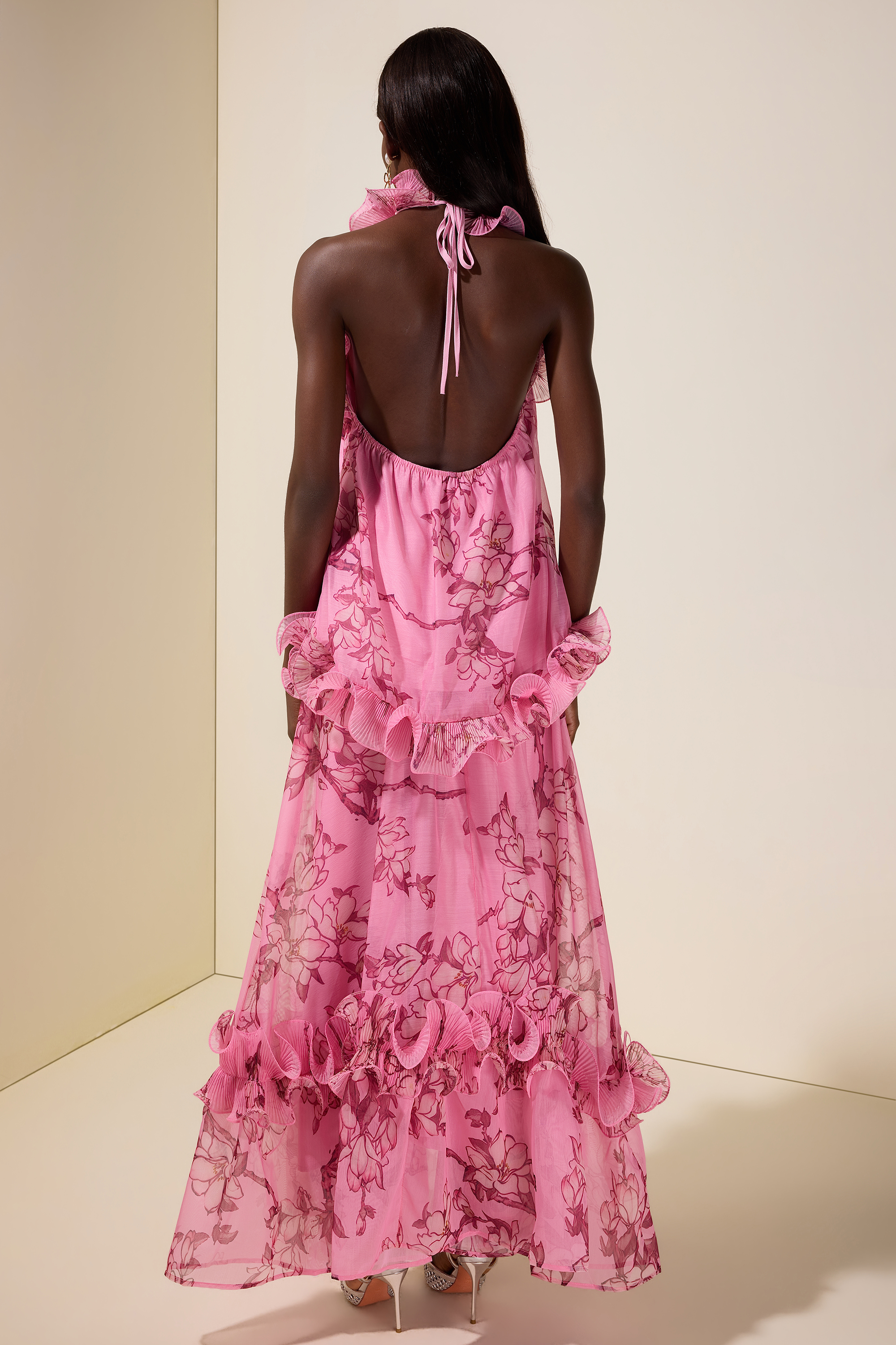 Floral Halter Neck Ruffle Top &  Mid Waist Maxi Skirt Set