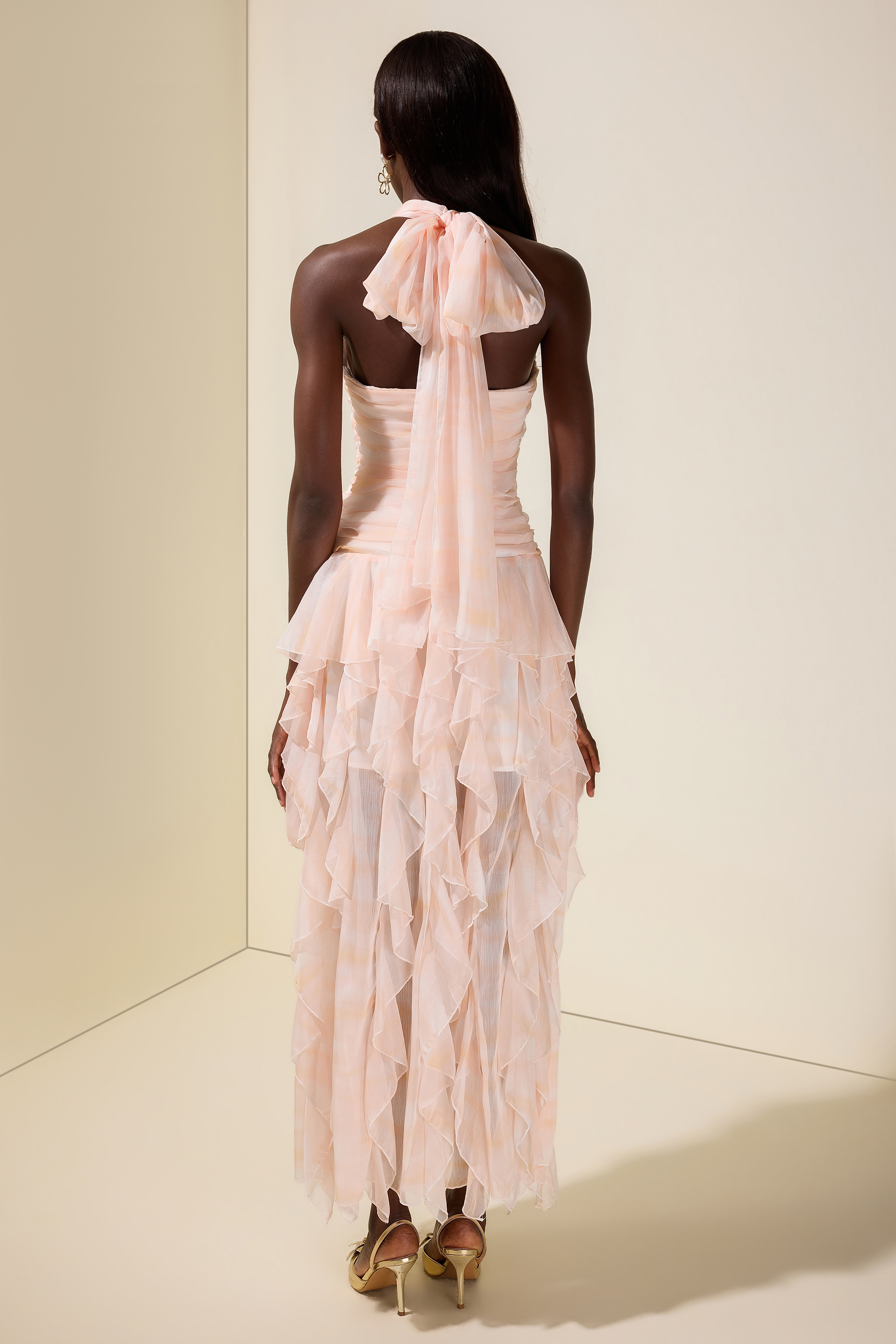 Tie Dye Halter Neck Ruffle Maxi Dress