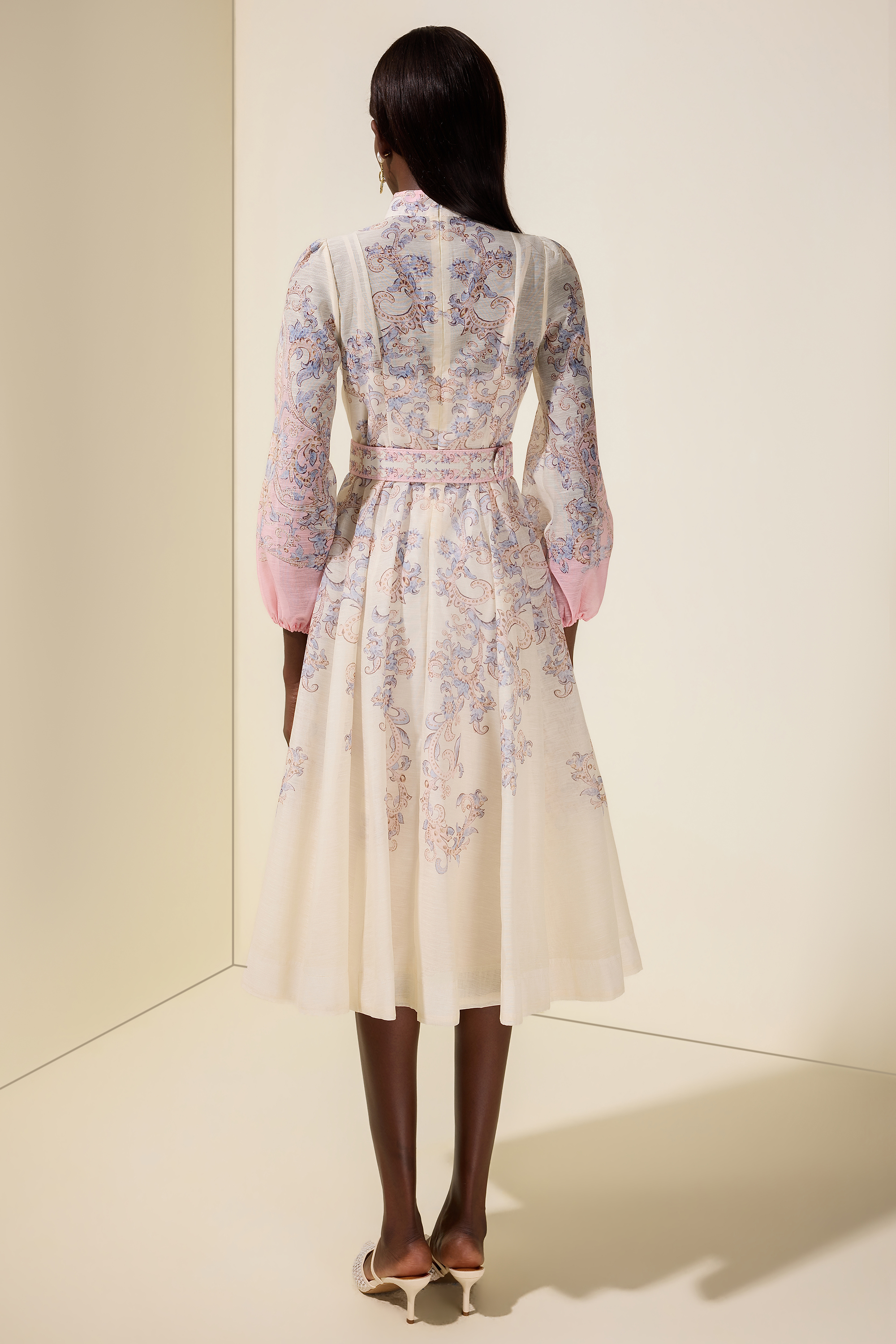 Paisley Print Button Midi Dress With Belt