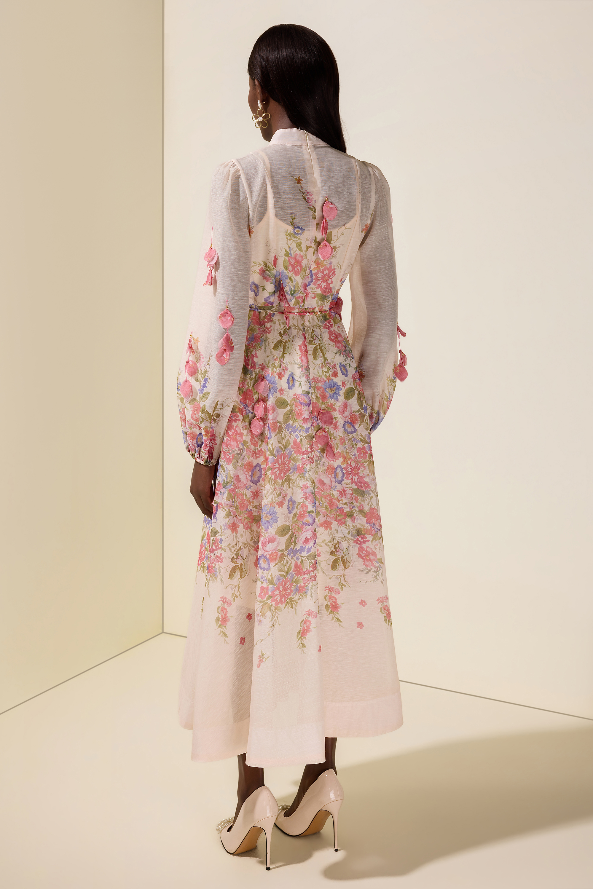 Floral Beaded Single Breasted Maxi Dress